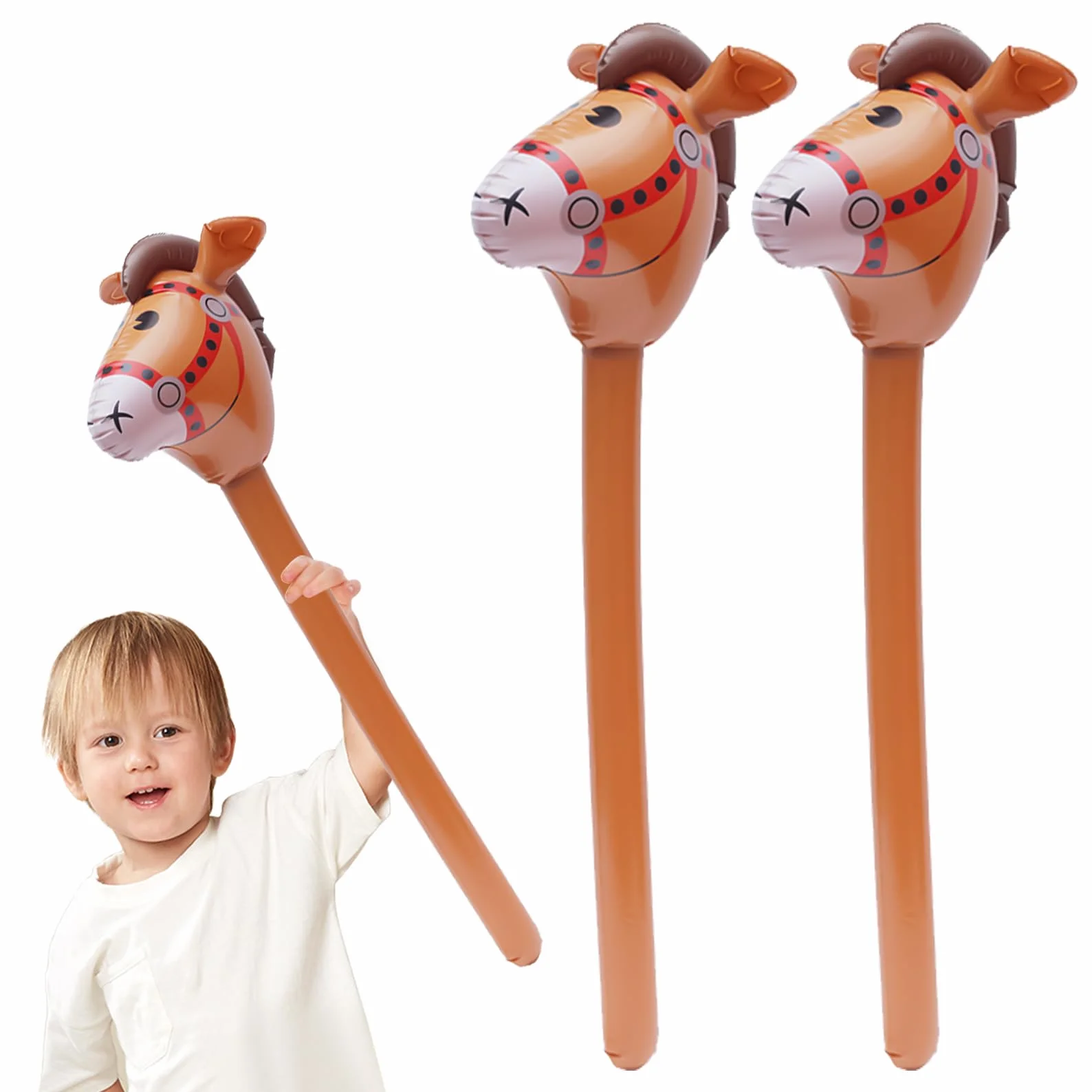 Lot de 2 chevaux gonflables - Tête de cheval - Bâton pour enfants - Kit de bricolage