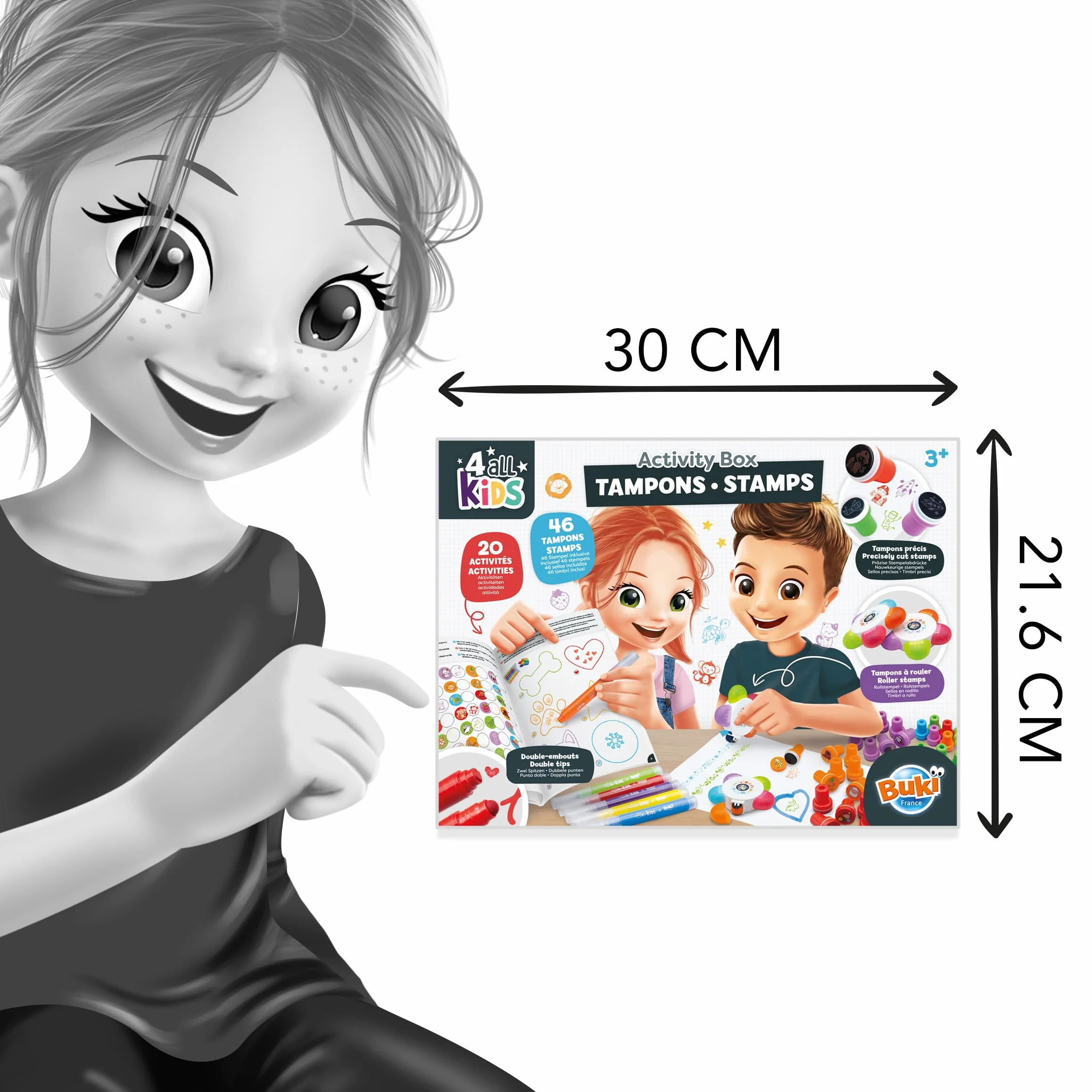 Coffret Tampons Enfant +3 Ans 45 Tampons Colorés Animaux Véhicules Frises Livret Activités 20 Pages Feutres Tampons Motricité Créativité