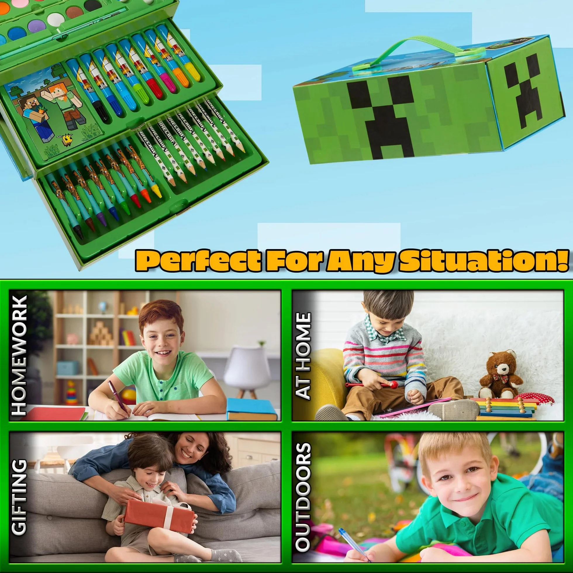 Minecraft Coloriage Enfant Malette Dessin et Peinture Garçon 40+ Pcs