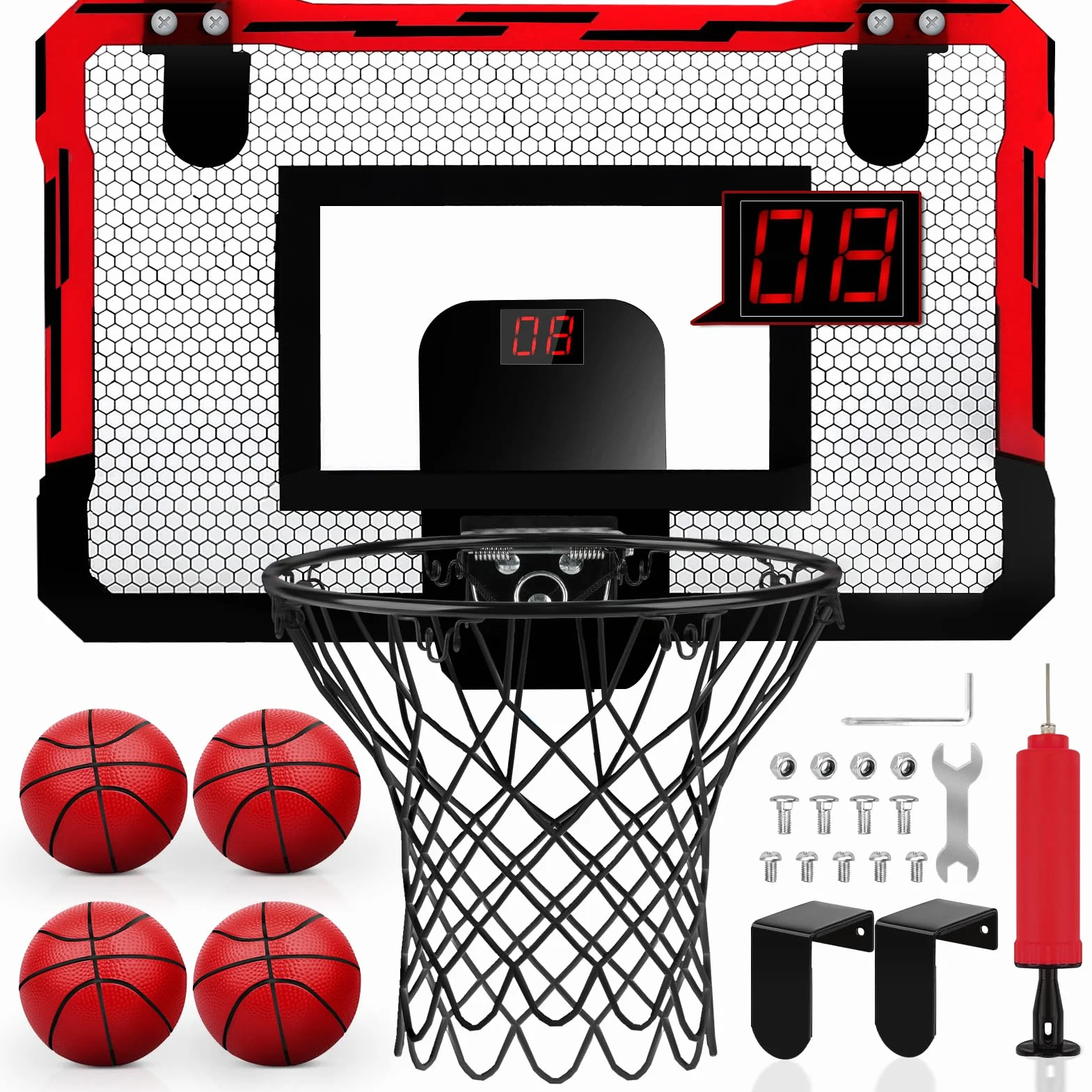 Yimore Panier de Basket Intérieur Mini Panier Basket Enfant Mural avec 4 Ballons Jeux Basketball Jouets Cadeau Garçons