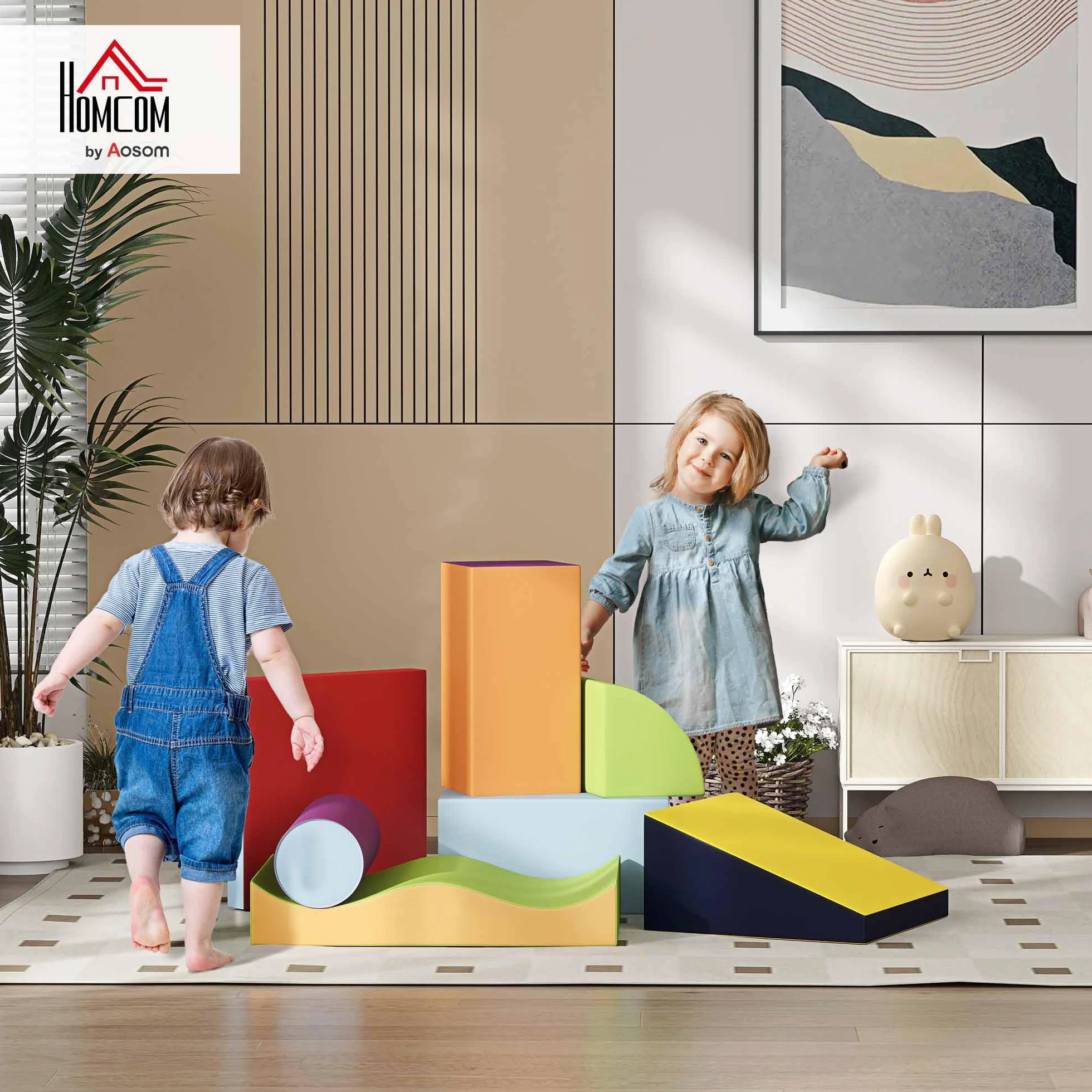 HOMCOM Parcours motricité bébé 7PCS Blocs Construction Mousse EPE Housse polyuréthane Jouets éducatifs Enfants Multicolore