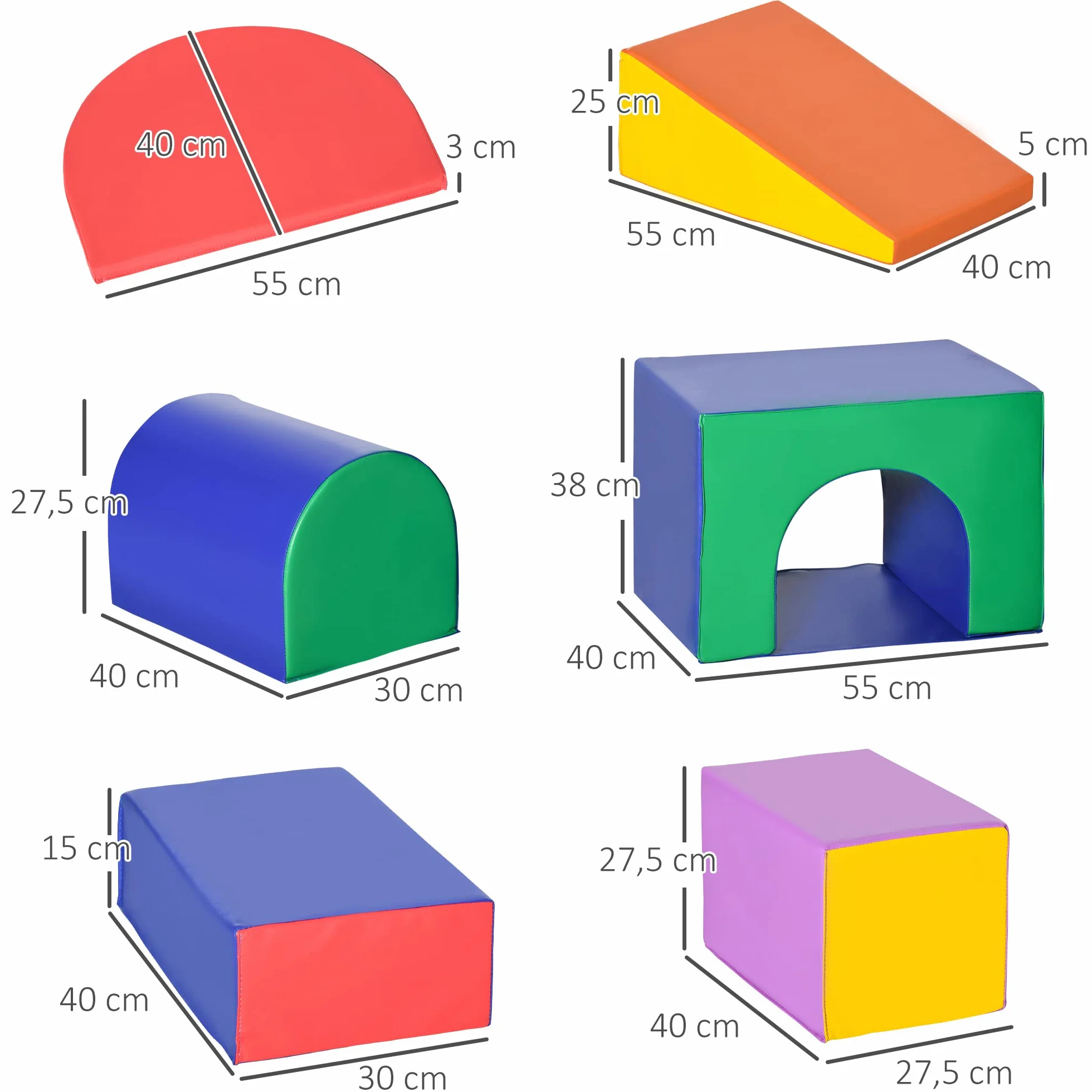 HOMCOM Parcours motricité bébé 7PCS, Jouet d'escalade en mousse, Blocs de construction avec revêtement synthétique, Multicolore
