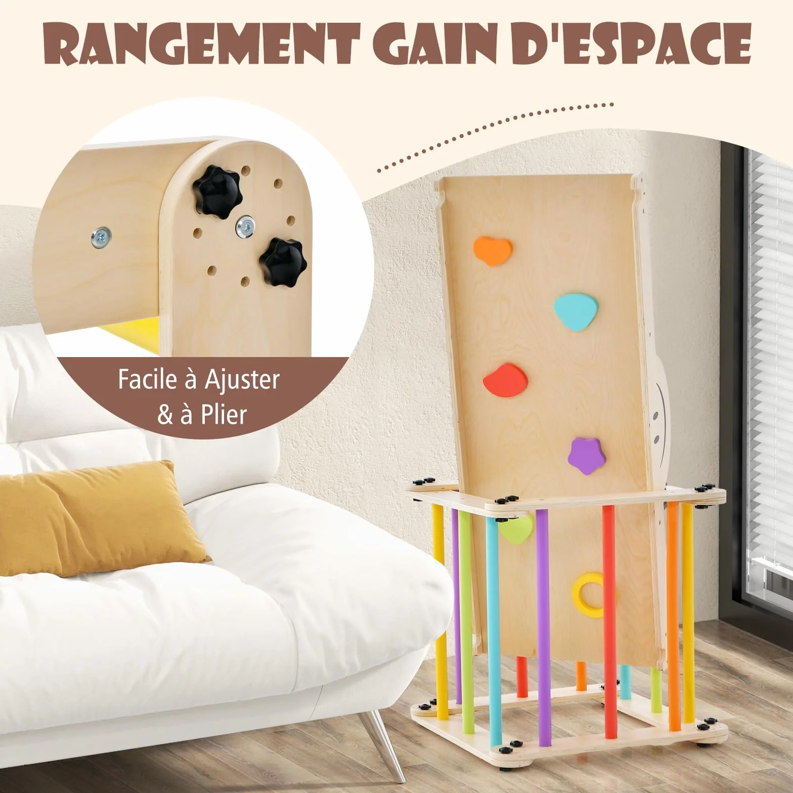 GOPLUS 7 en 1 Triangle Escalade Enfant Montessori en Bois avec Échelle Modulable, Rampe d'escalade Réversible, Charge 60KG