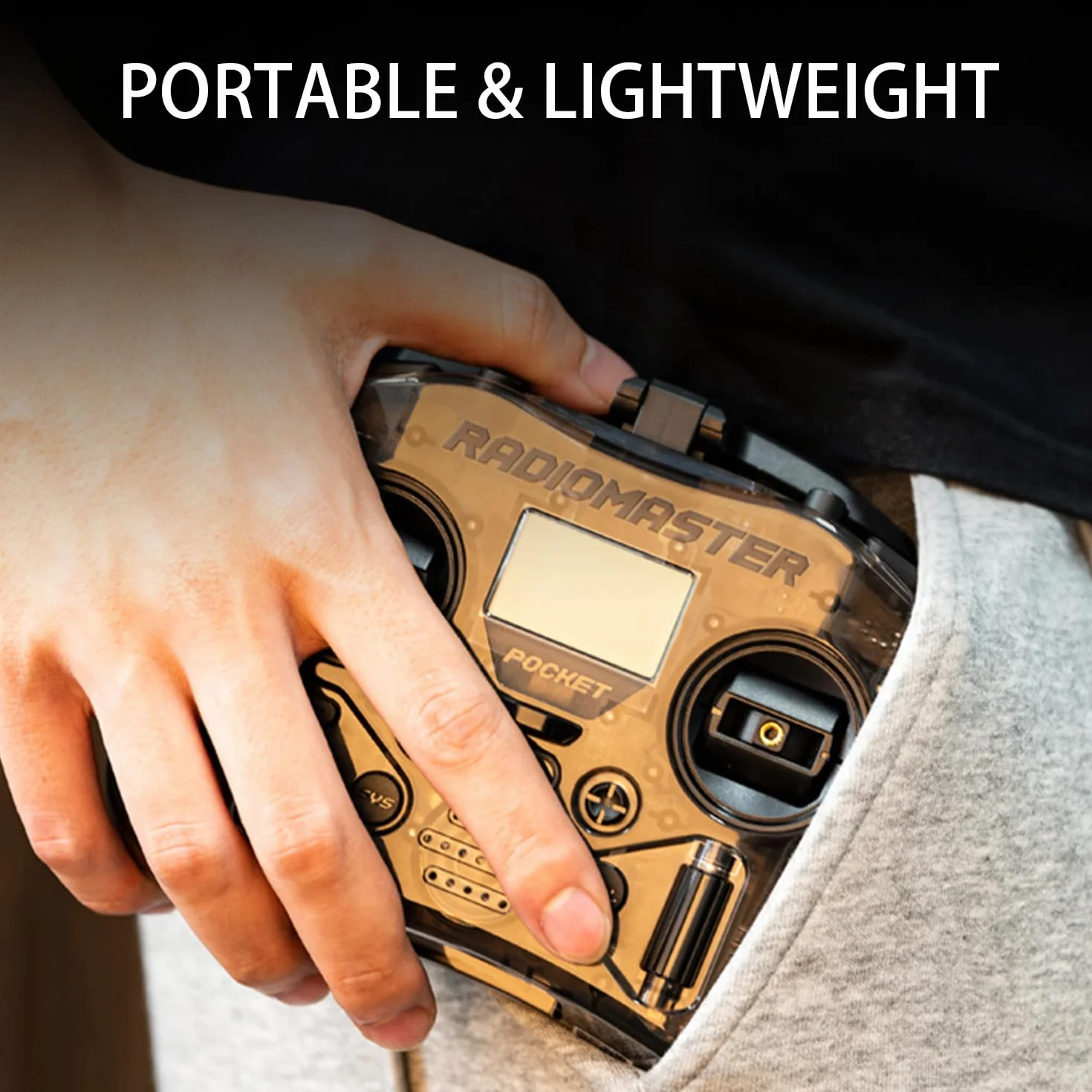 Radiomaster Émetteur Pocket Hall Gimbal, Télécommande ELRS Portable et Légère avec Éclairage LED Intégré, Antenne Pliable, Mode 2 (Charbon)