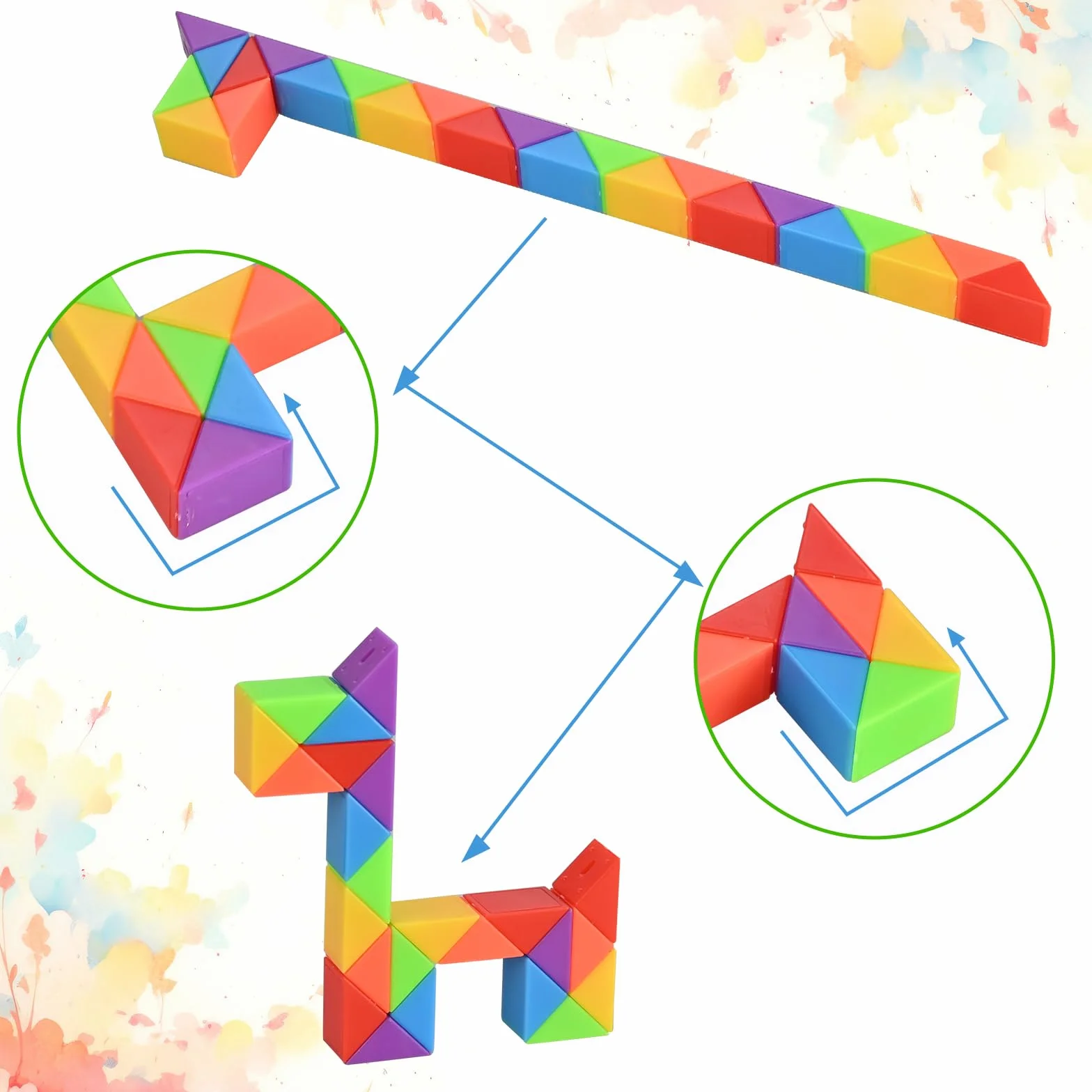 GOLDGE 15 pièces Serpent Magique Cube Puzzle Enfant Casse-Tête Jouets Arc-en-Ciel