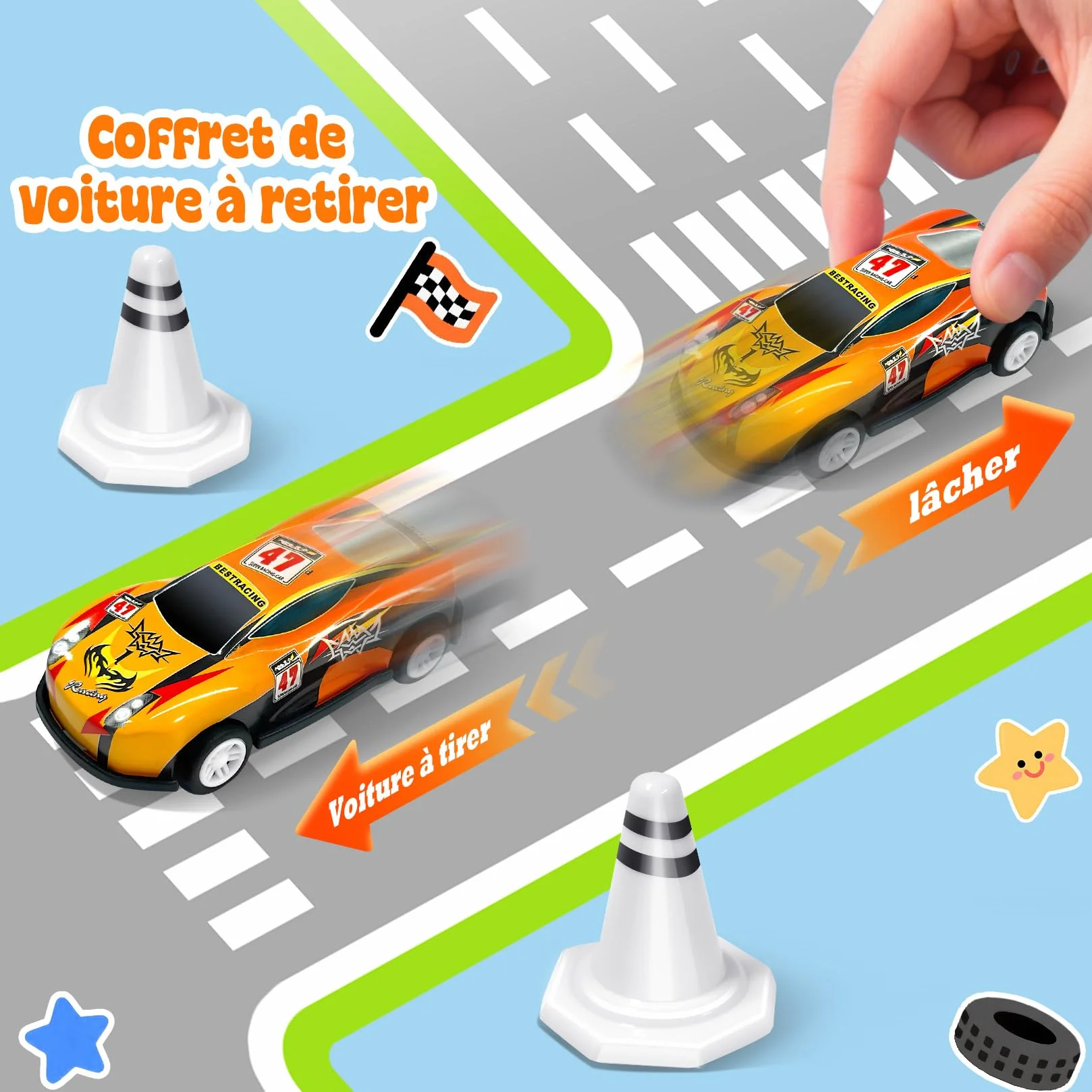 Coffret Petite Voiture Enfant, 10 Voitures Jouets avec Catapulte & Tapis de Jeu, Lot Miniature Métal 1/64, Véhicules à Friction 3-8 Ans