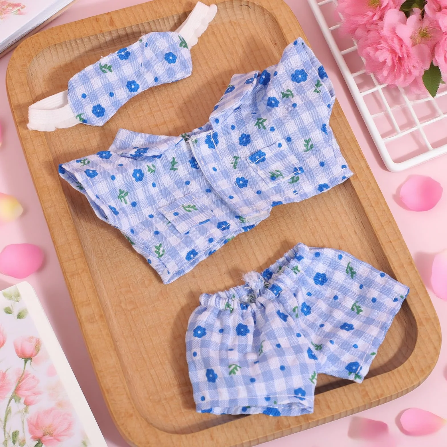 Ensemble Pyjama Bleu 3pcs pour Poupée 17cm Accessoires Vêtements Peluche