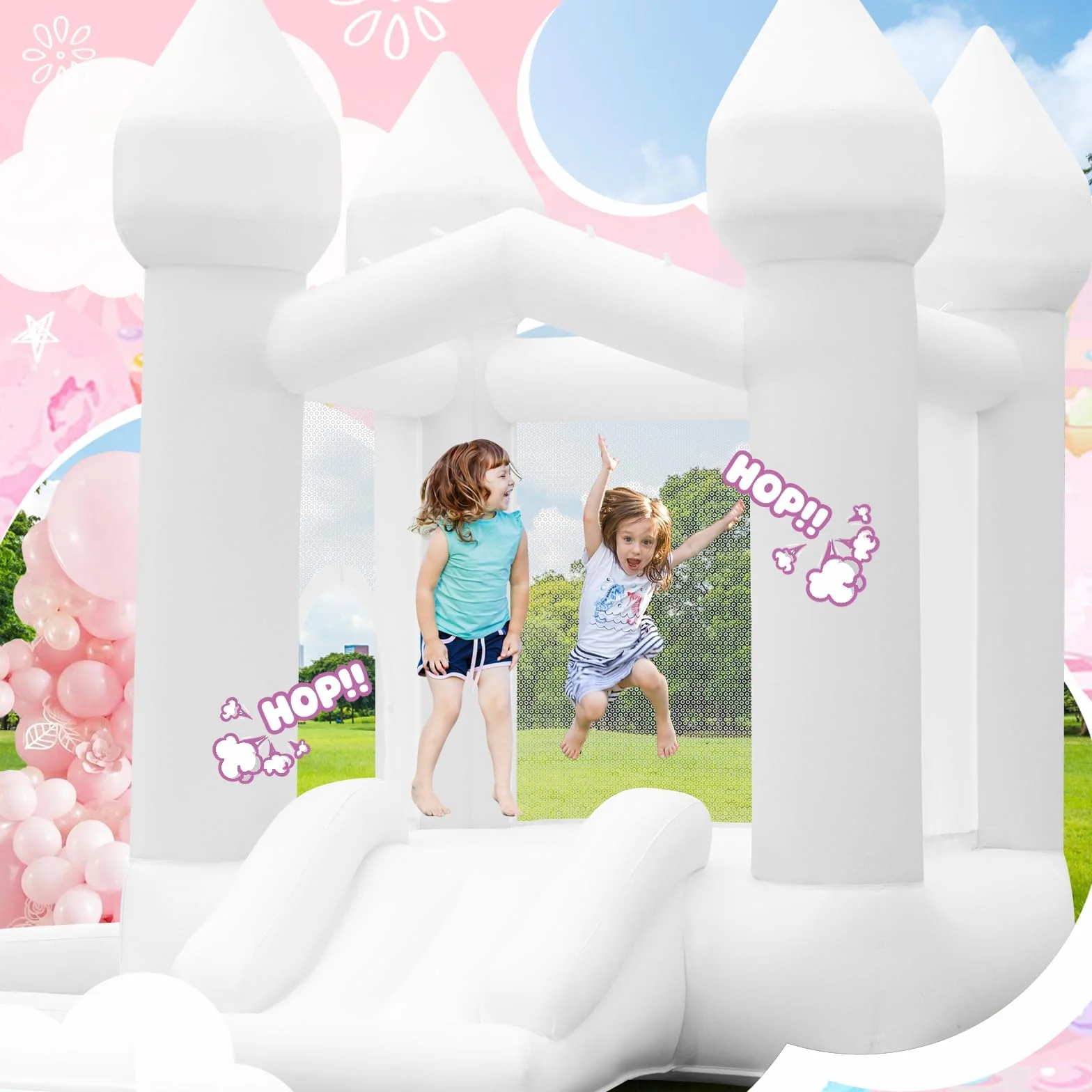Château Gonflable avec Toboggan et Piscine à Balles pour Enfants 3-10 Ans 140KG