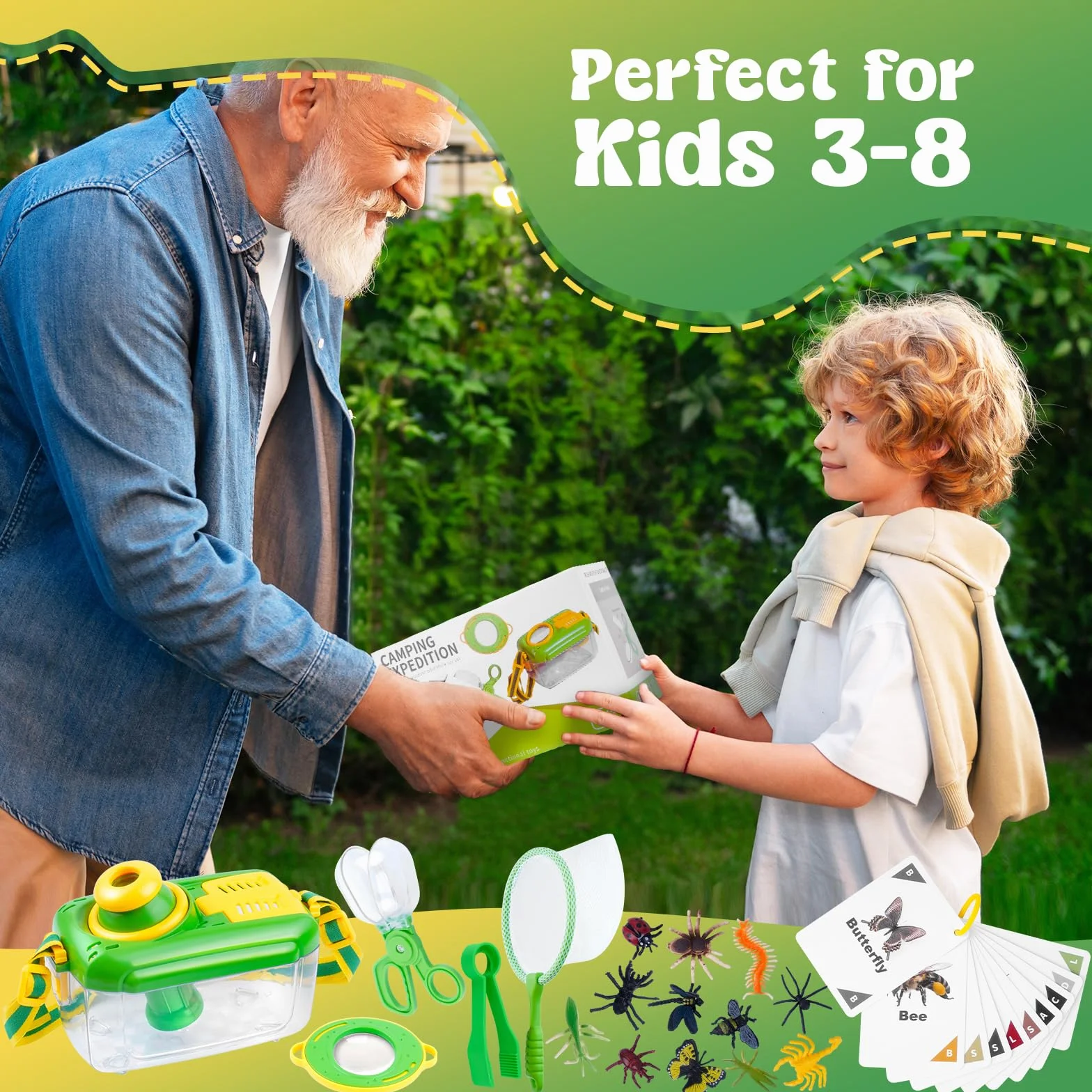 Kit Exploration Enfant Jeux Exterieur Attrape Insecte Boite Insectes 12 Faux Insectes Loupe Rotative 360 Garçon Fille 3-8 Ans