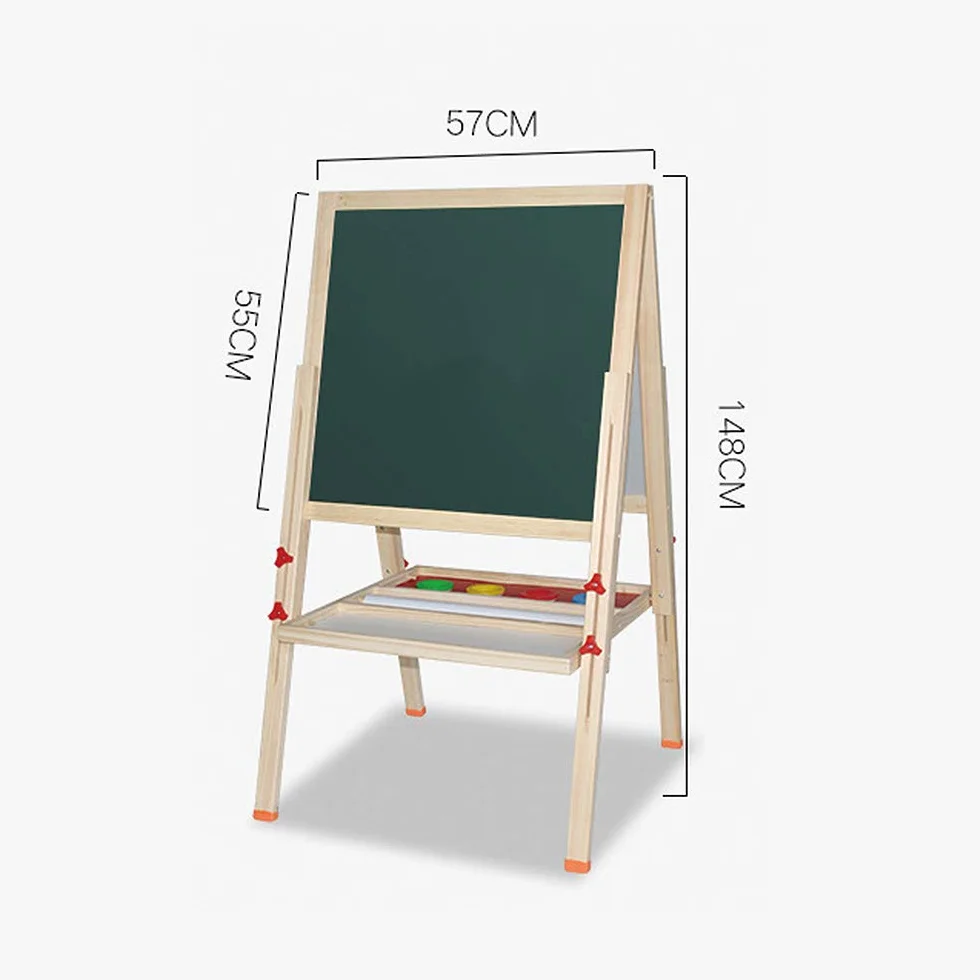 Tableau noir double face Chevalet Enfant en Bois Réglable en Hauteur avec Craie Aimants Jouet Educatif 3+ Ans 57x55x148CM