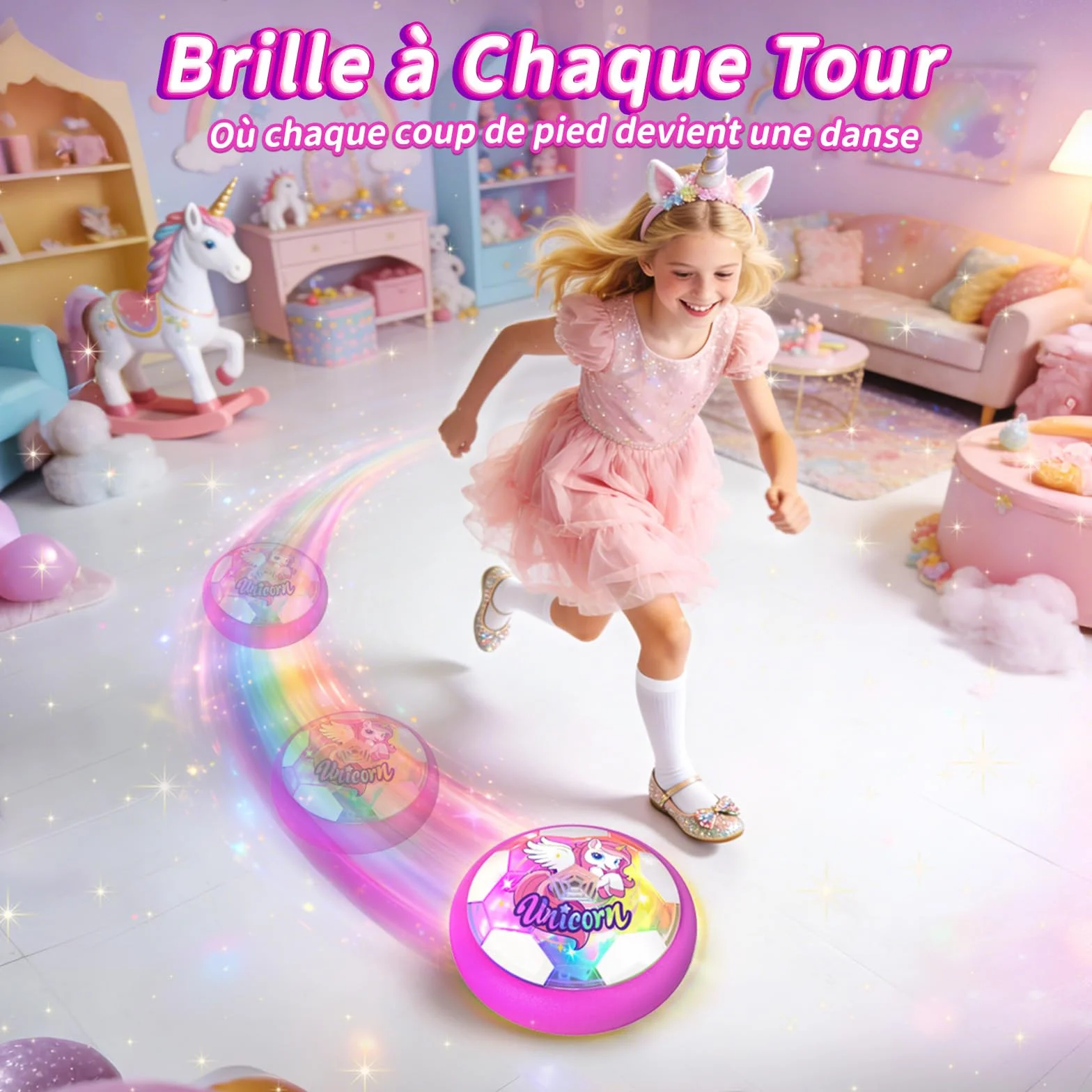 Licorne Ballon de Foot LED Lumière Jouet Fille 3-12 Ans Cadeau Anniversaire Noël