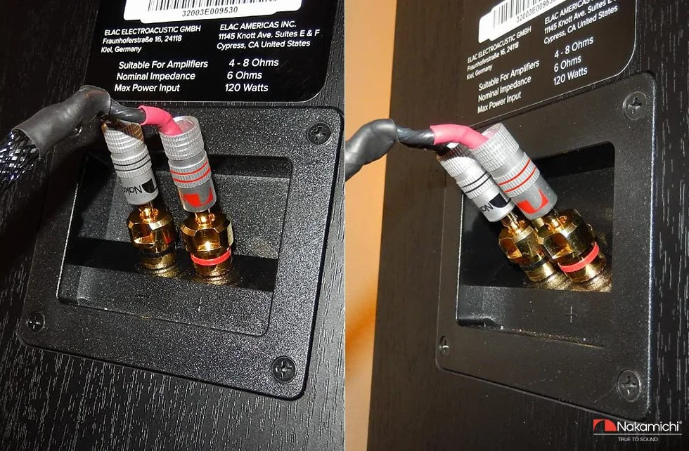 Nakamichi Fiche banane plaquée or 24K 12 AWG - 18 AWG 4 mm pour haut-parleurs Amplificateur Hi-Fi Connecteur à vis 4 pièces