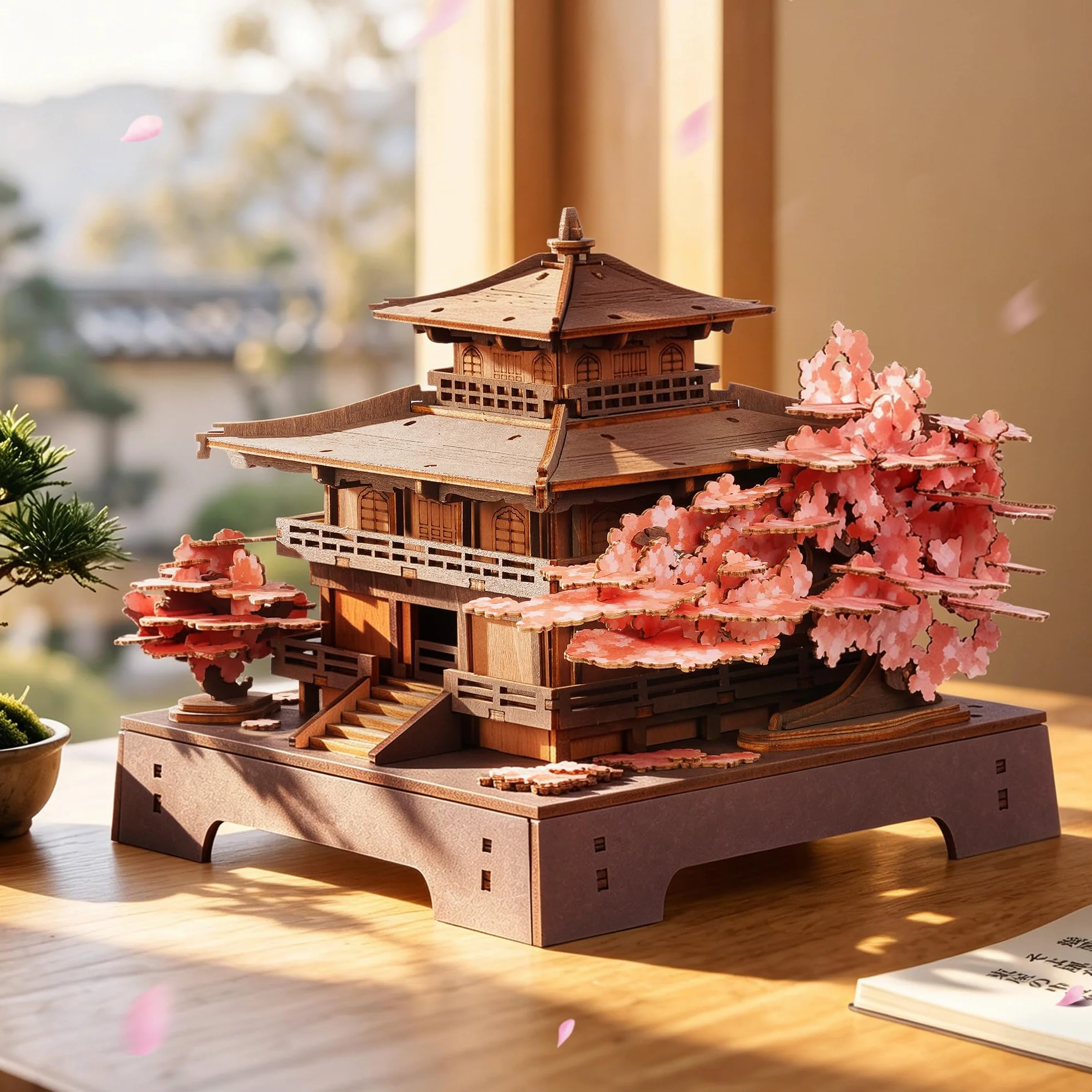 ROWOOD Maquette en Bois à Construire Pavillon Sakura Fleurs de Cerisier Japonaises Kit DIY Cadeau