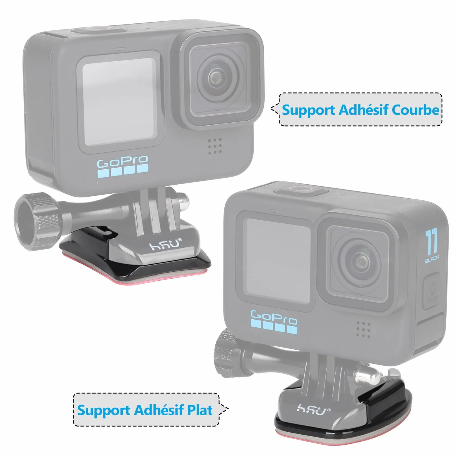 HSU Adhésifs pour GoPro Hero 12/11/10/9/8/7/6/5/4/3+/3 - 4 Supports Incurvés et 4 Plats