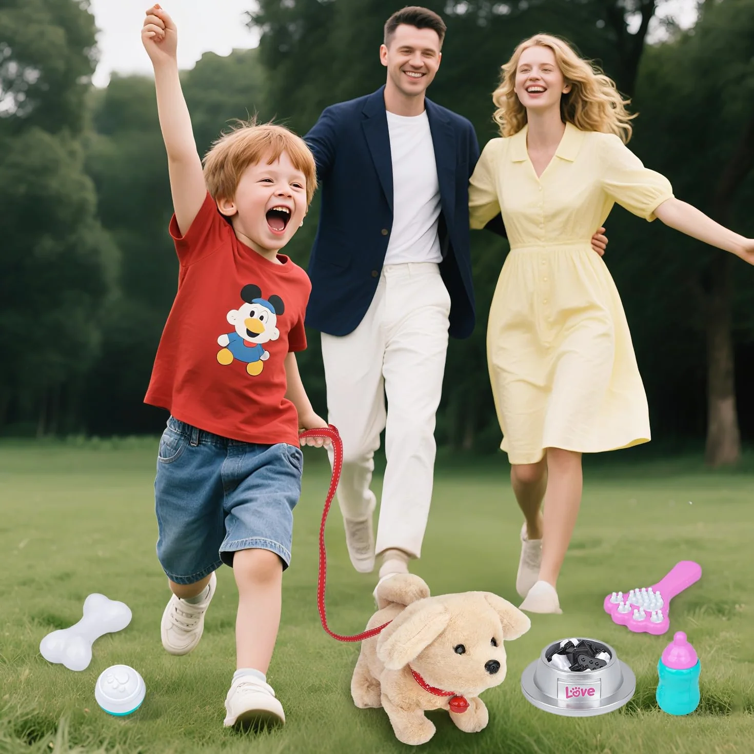 Peluche Chien Interactif qui Court et Aboie, Jouet Animaux Électronique en Laisse pour Enfants 3-7 Ans