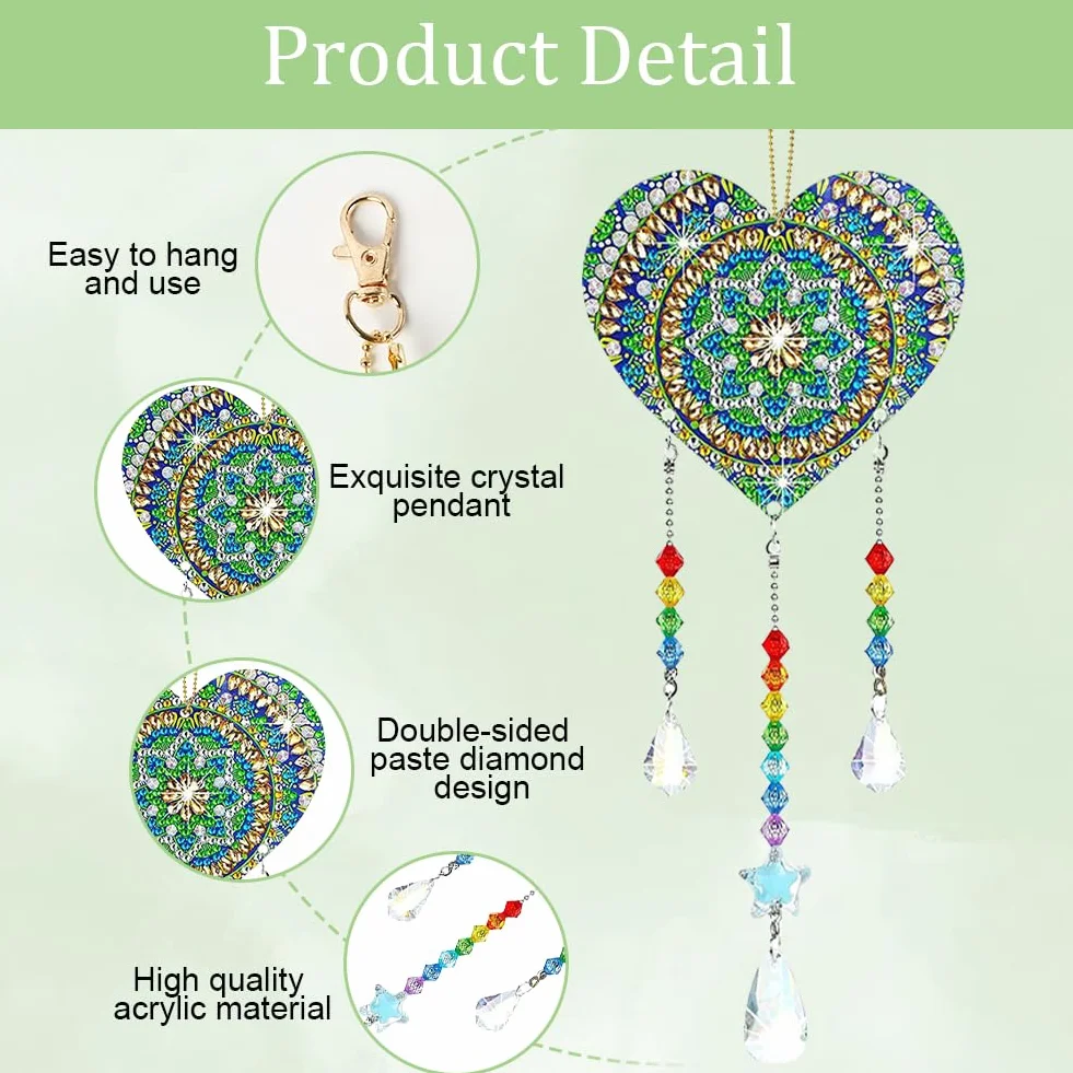 Aolso Diamond Painting Wind Chimes, 3 Pièces DIY Carillon à Vent en Cristal Pendentif 5D Double Face (Lune)