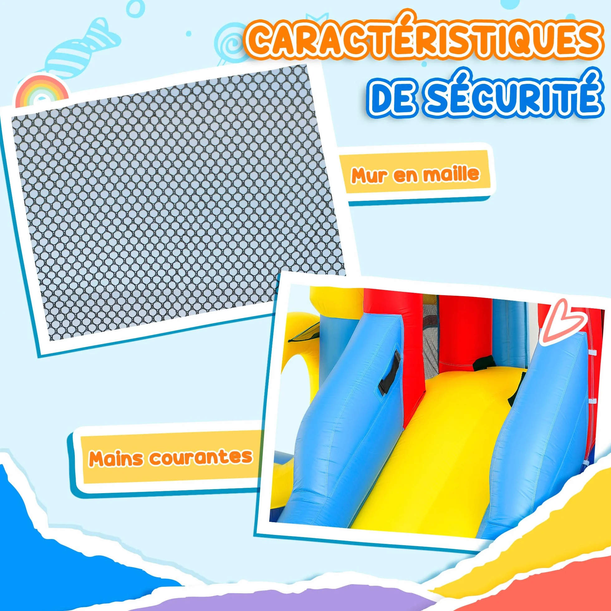 AIYAPLAY Château Gonflable 6 en 1 Parc Aquatique avec Toboggans, Trampoline, Mur d'escalade, Canon, Panier de Basket, pour 4 Enfants 3-8 Ans