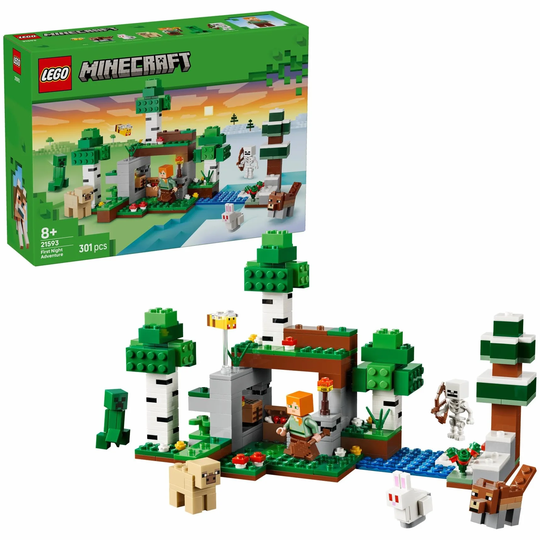 LEGO Minecraft L’Aventure de la Première Nuit 21593 Jeu Interactif 7 Figurines Alex Creeper Squelette Loup des Bois Cadeau Gaming 8 Ans