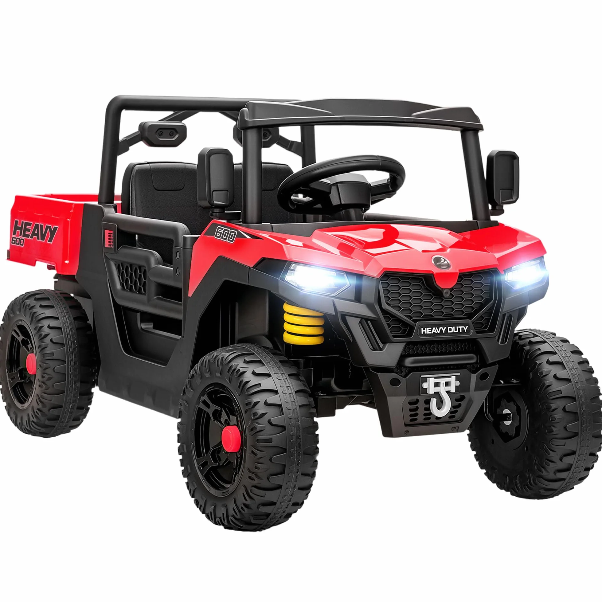 AIYAPLAY UTV 12V Voiture électrique Tout-Terrain pour Enfants avec Coffre à Bagages, 2 Moteurs, Ceinture de sécurité 3 Points, télécommande, Suspension, USB, Musique, lumières, 1,8-3,7 km/h, 3-8 Ans,