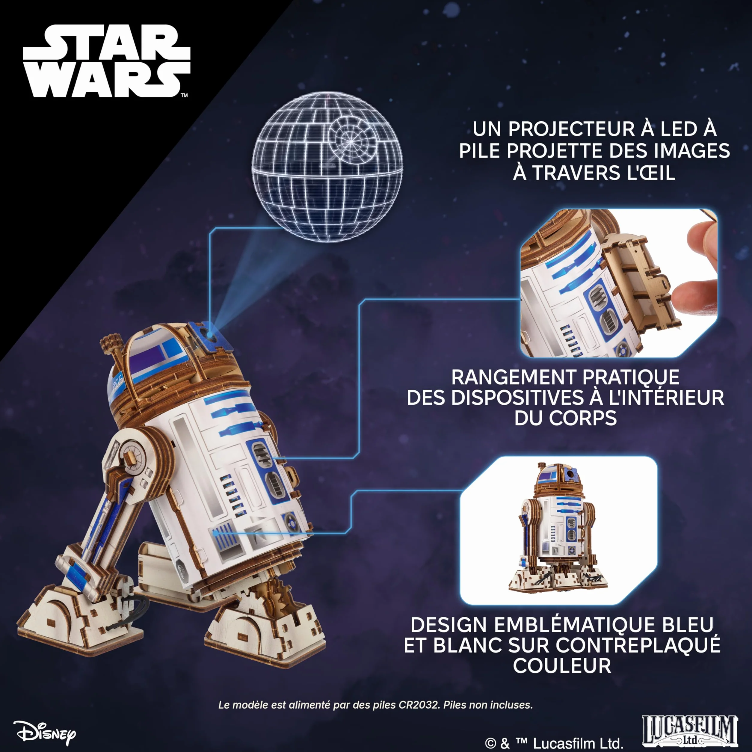 UGEARS Star Wars R2-D2 3D Puzzle Bois Adulte - Maquette en Bois a Construire, Puzzle 3D DIY