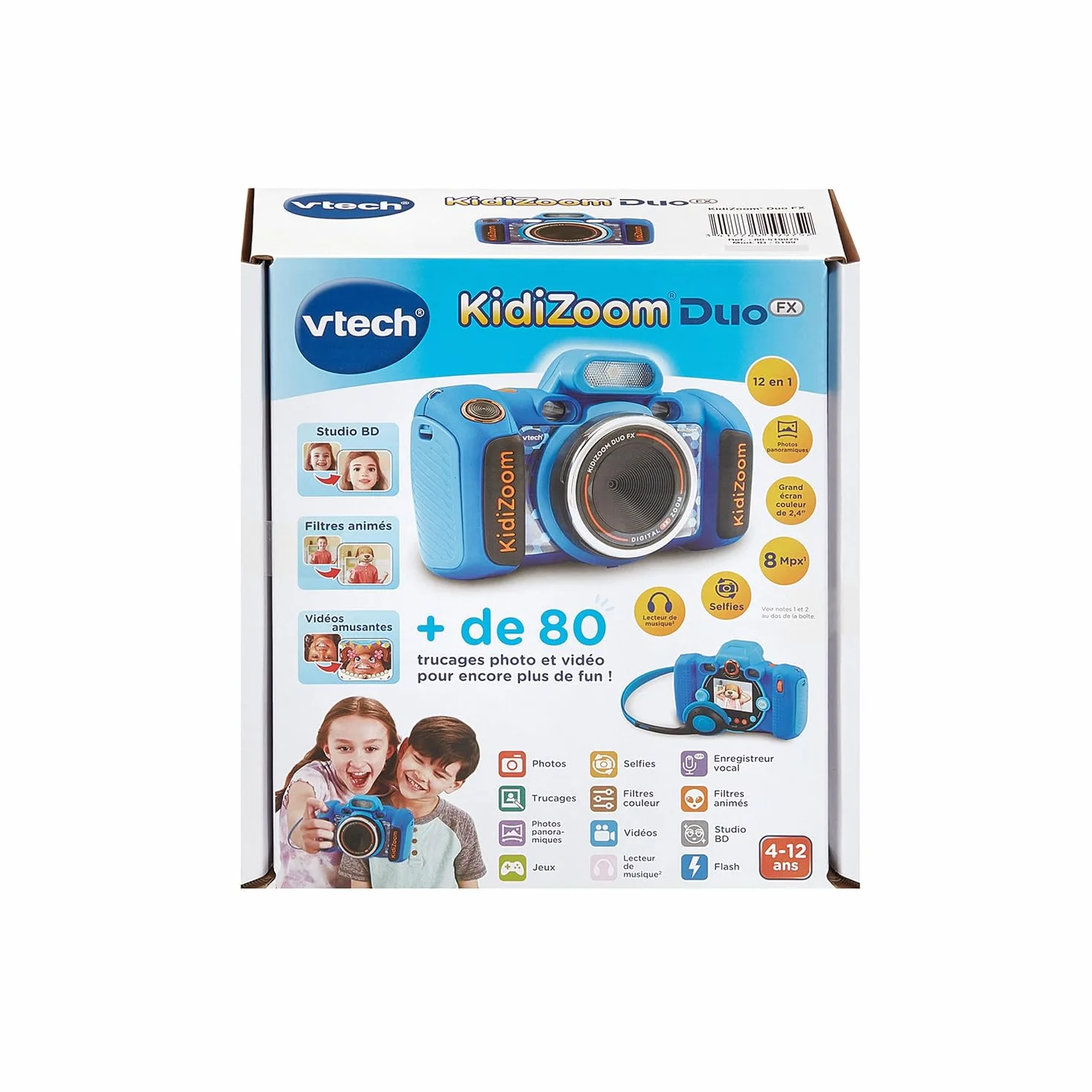 VTech KidiZoom Duo FX Bleu Appareil Photo Numérique Enfant Écran Couleur Studio BD Filtres Effets Cadeau 4-12 Ans