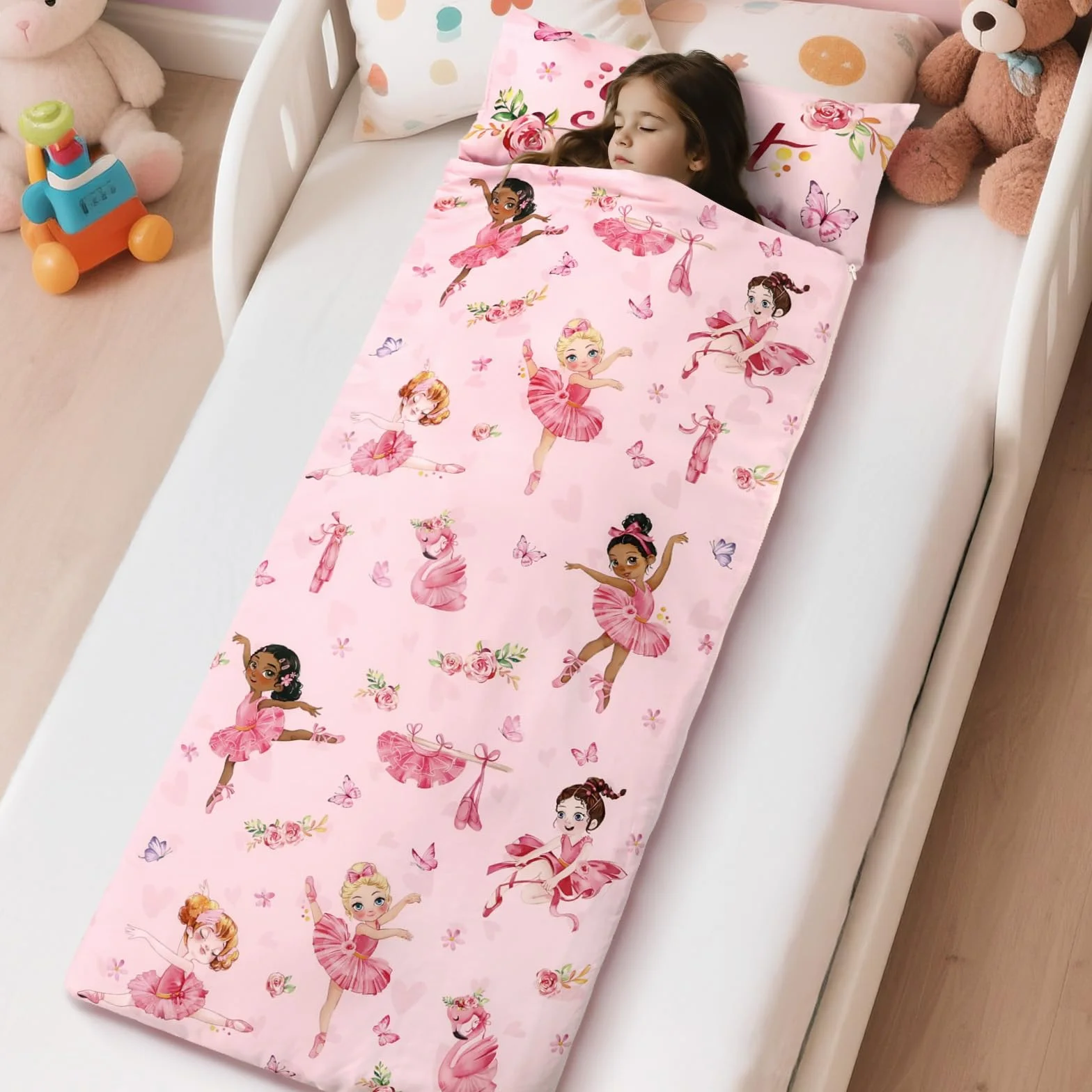 decalsweet Sac de Couchage Chaud pour Enfants avec Oreiller Amovible, Double Fermeture Eclair Camping