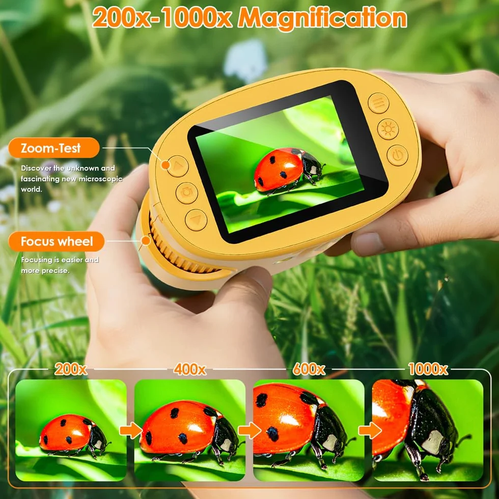 Microscope Numérique Enfants 1000X 2.0 Pouces 8 LED Temodu