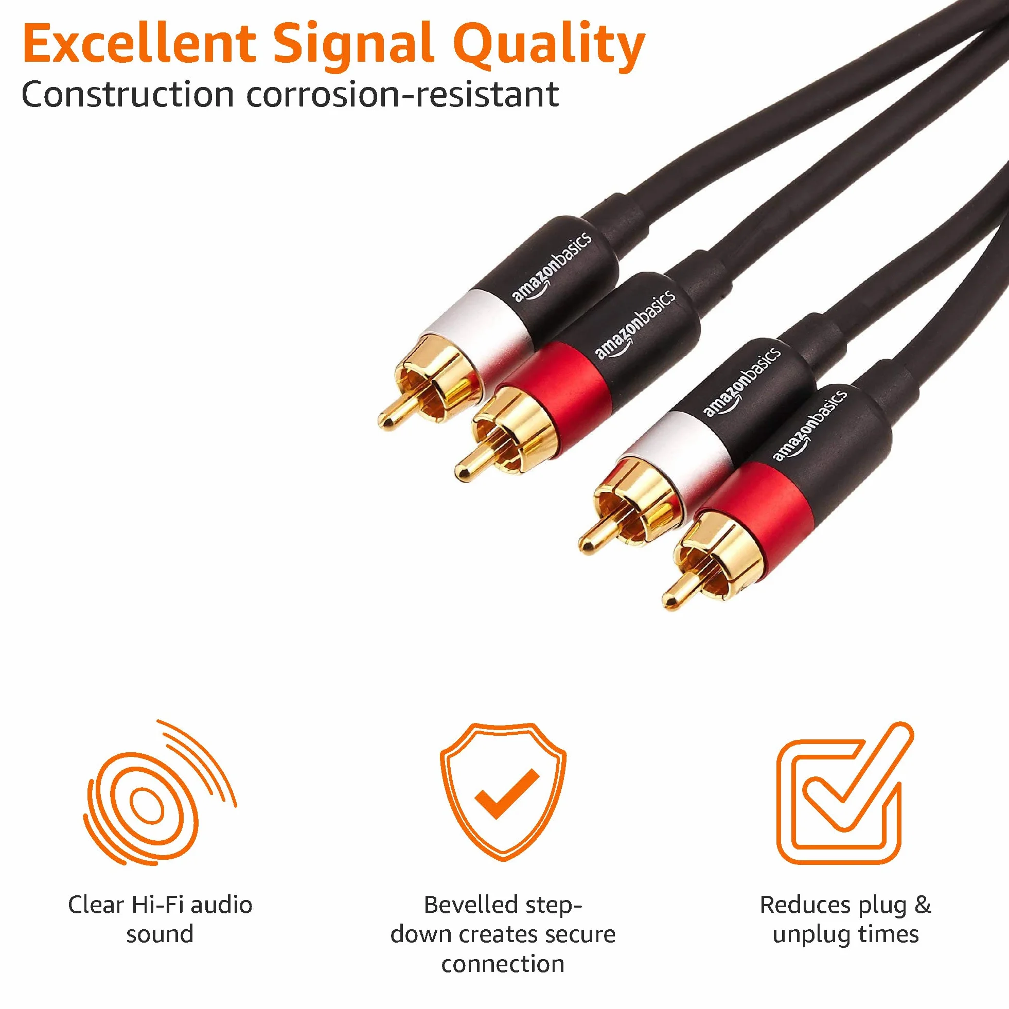 Amazon Basics câble audio RCA 2.4 m plaqué or noir