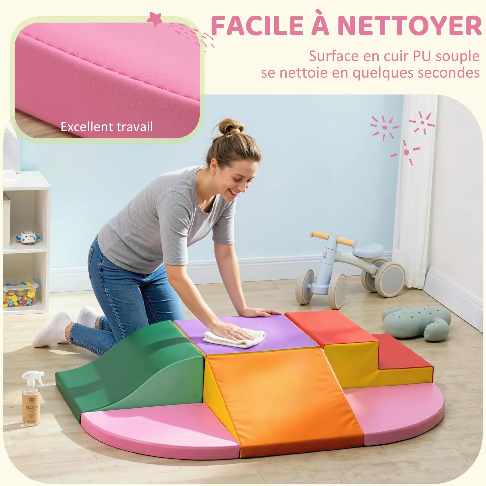 HOMCOM Parcours motricité bébé 6PCS Module en Mousse EPE avec Housse revêtement synthétique Blocs Construction Jouets éducatifs Enfants préscolaire Multicolore