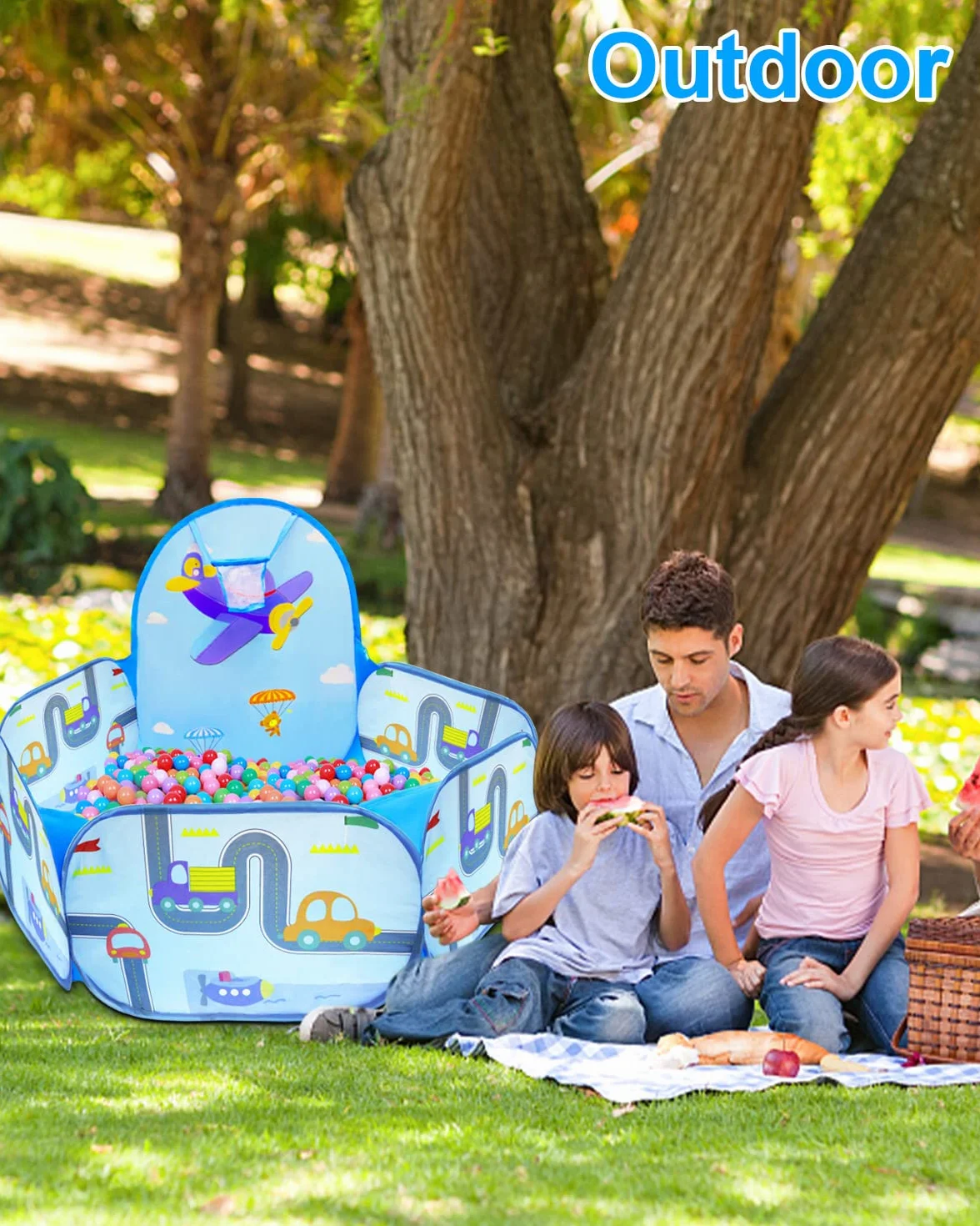 Piscine à Balles Enfant MAIKEHIGH, Pop Up Bébé Ball Pool Tente de Jeu avec Panier de Basket-Ball, Intérieur Extérieur