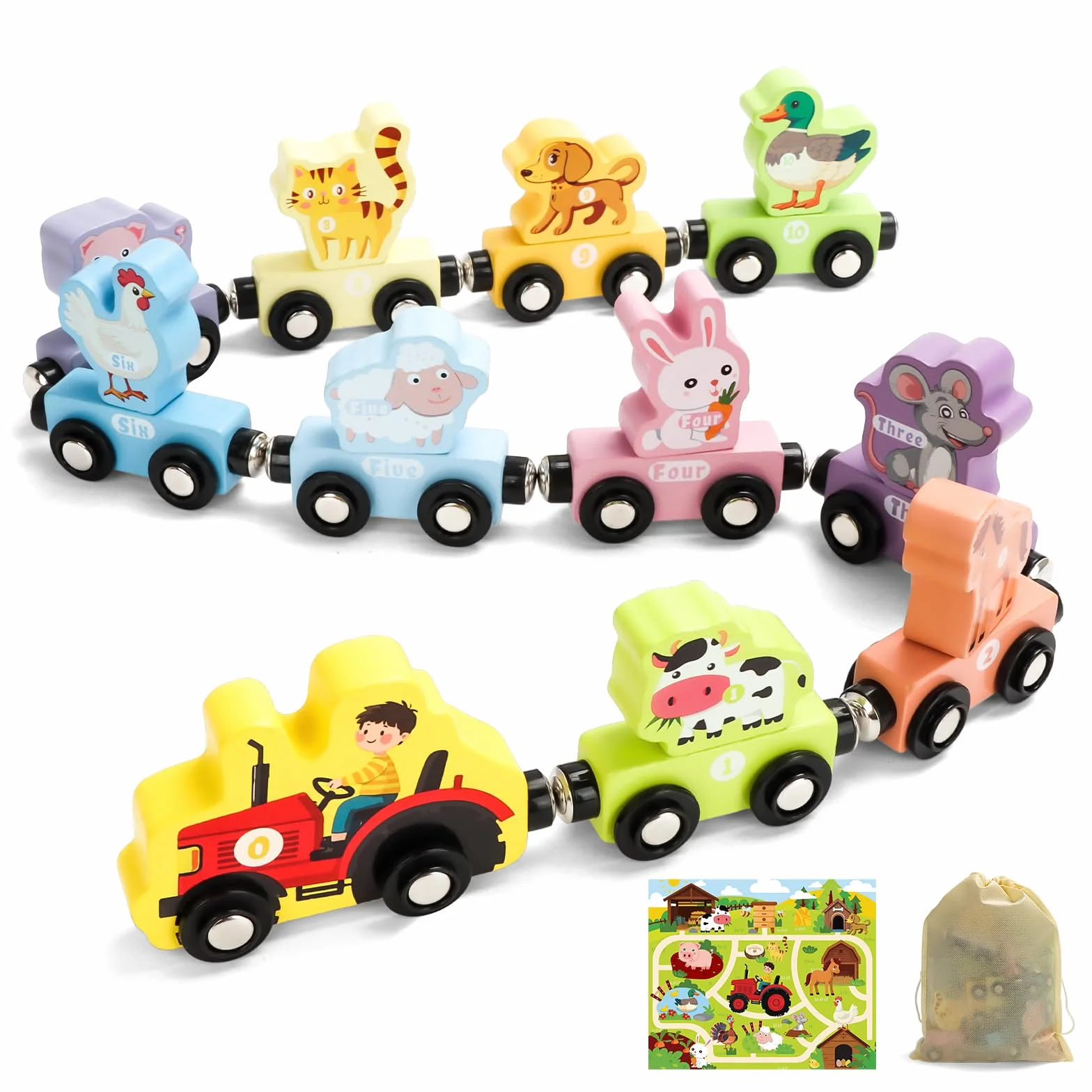 Train Montessori en Bois avec Aimants et Animaux Jouet Éducatif 1-4 Ans Cadeau Anniversaire