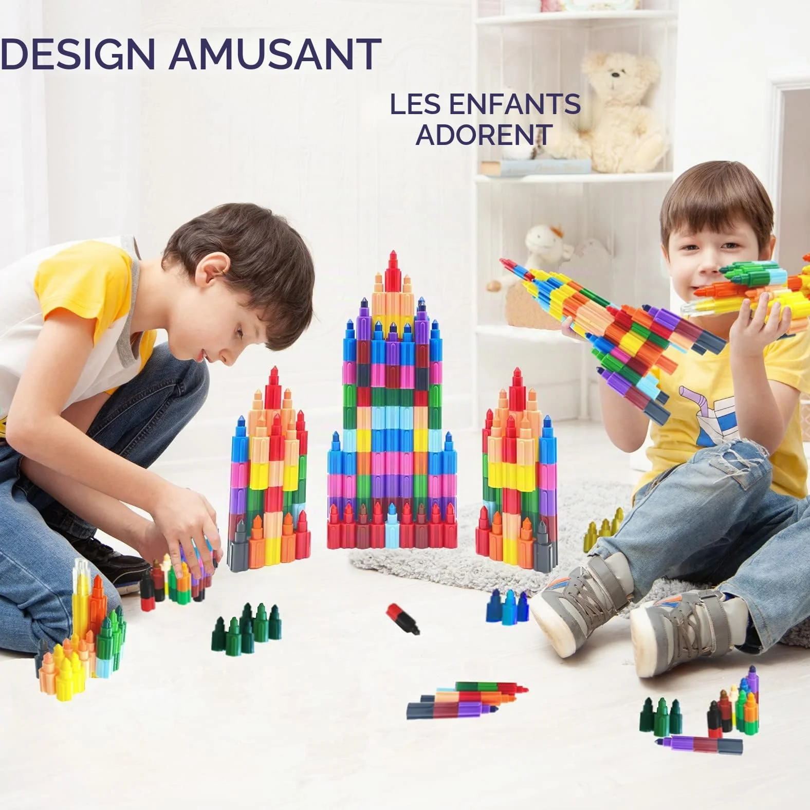 ICEPAPA 15 pièces crayon de couleurs empilables pour enfants cadeau anniversaire noel