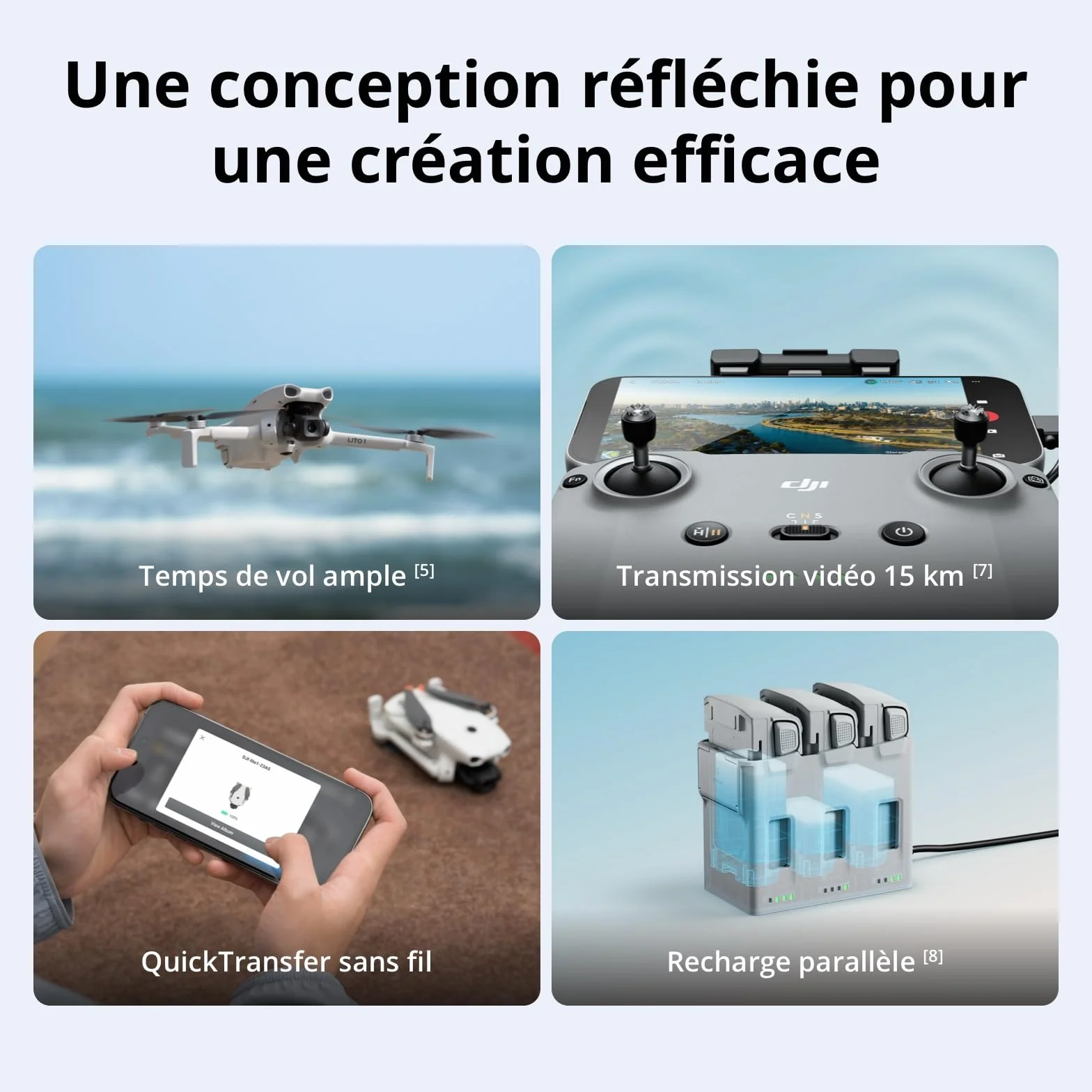 DJI Lito 1 Bundle Deux Batteries RC-N3, drone avec caméra 4K, détection d’obstacles, ActiveTrack, vidéo 4K et image 8K, transmission 15 km
