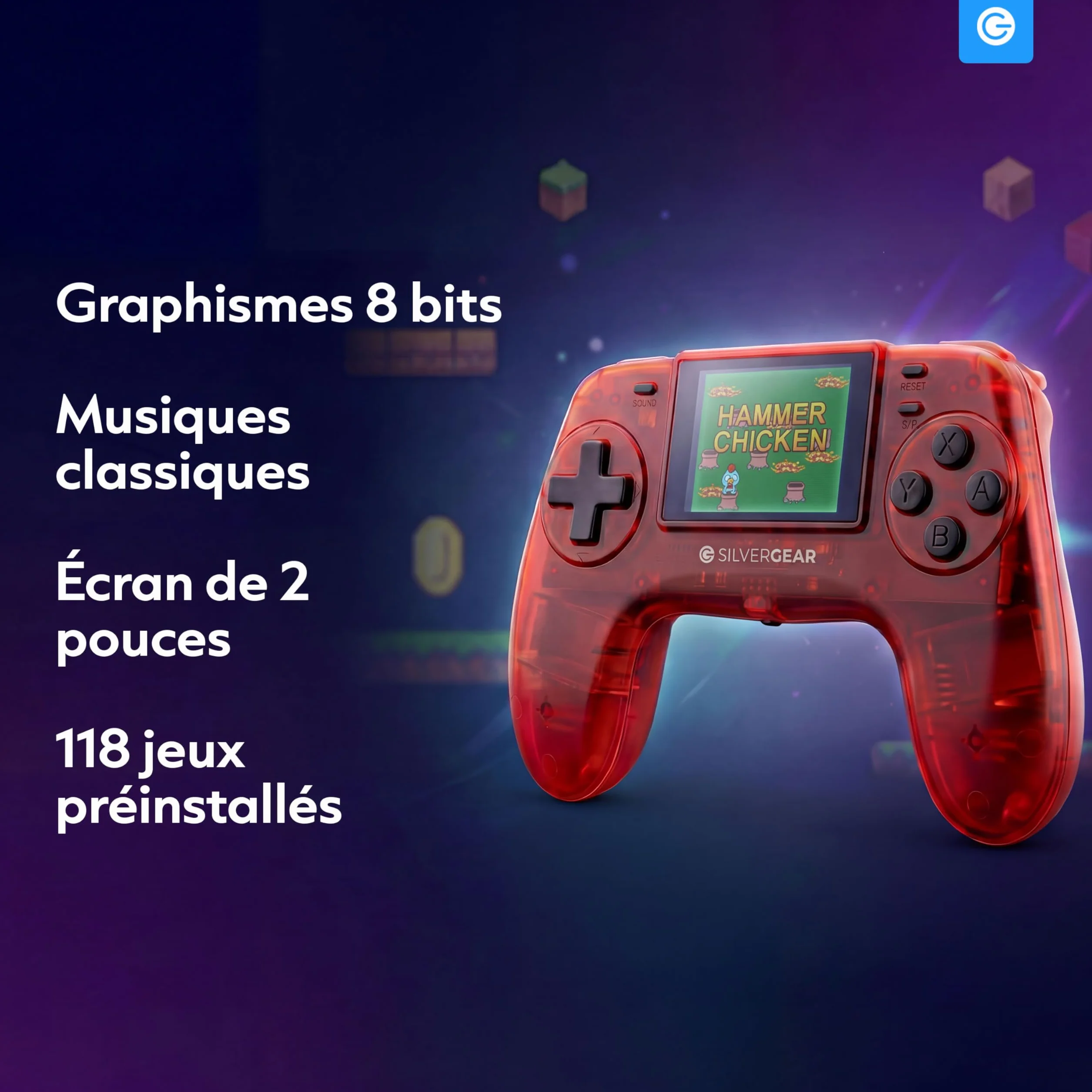 Silvergear Console de Jeu Rétro 8-bit 118 Jeux Portable Écran LCD 2.0 Pouces Rouge