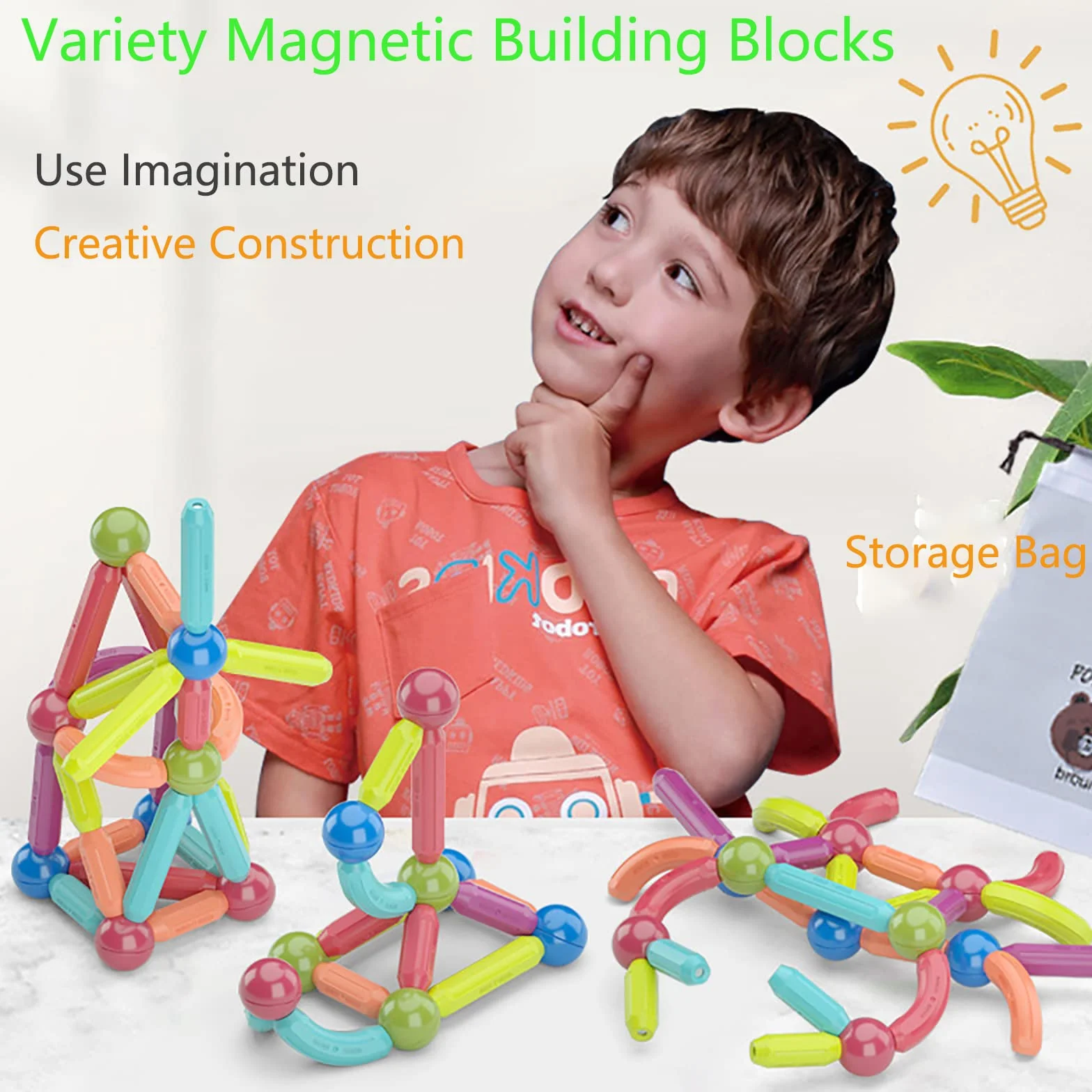 Bloc Construction Magnétique Enfant 64 Pièces Jeux Construction Magnétique 3D Jouets Magnétiques Cadeau Garçons Filles
