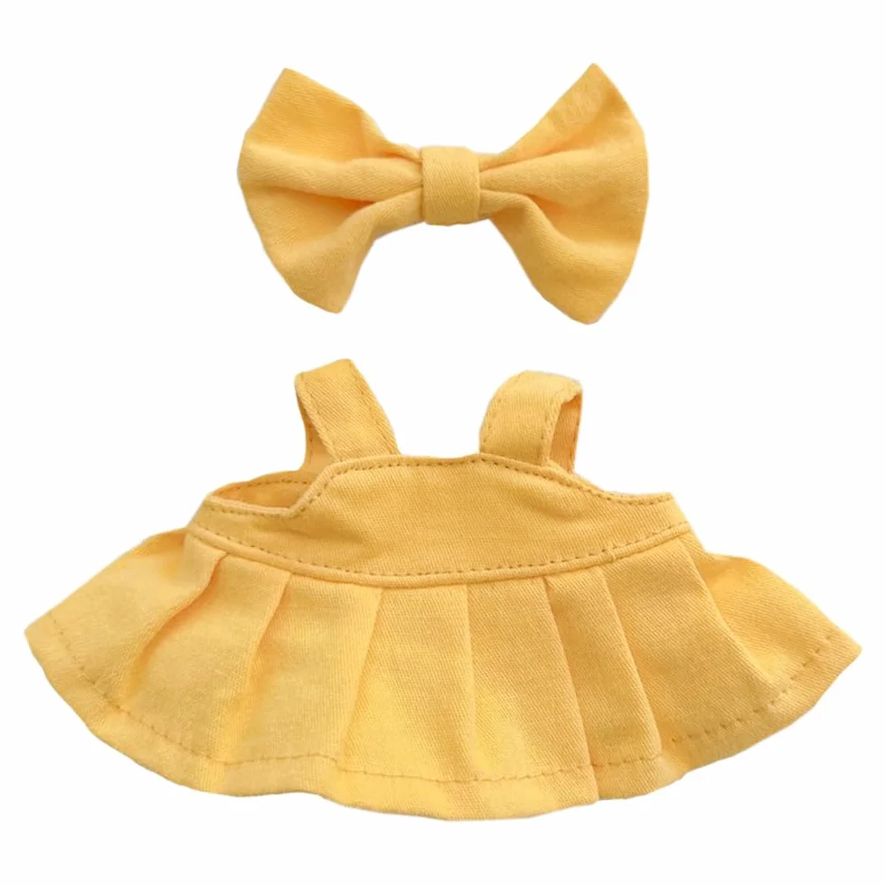 Ensemble de vêtements de poupée 15-17 cm avec épingle à cheveux et jupe porte-jarretelles, jaune