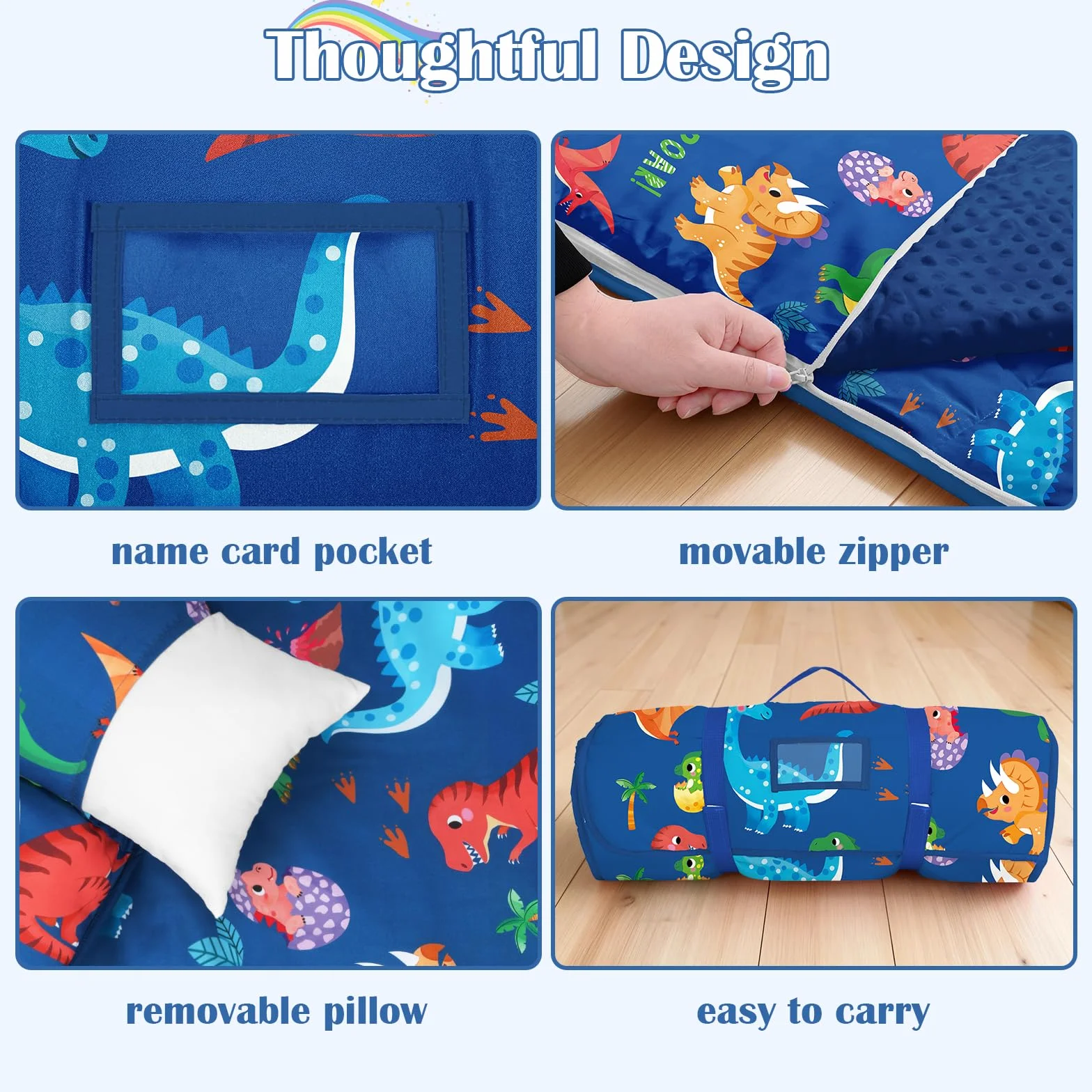 Tapis de Sieste Enfants avec Oreiller et Couverture Amovibles Sac de Couchage 2 en 1 Très Épais