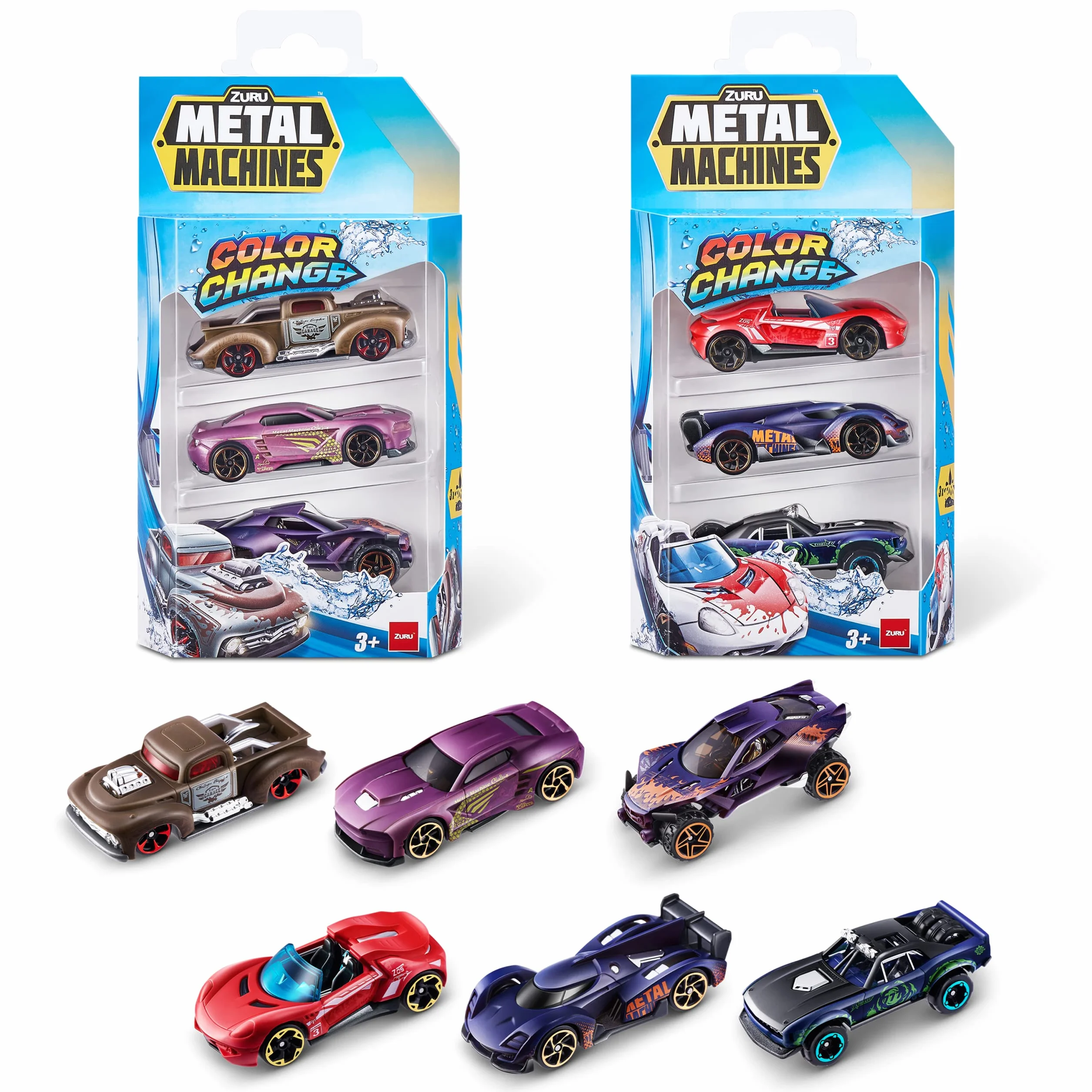 Metal Machines Color Change Series 4 Mini Die-Cast 6 Pack par ZURU Collection Race Car Boys Toy 1:64