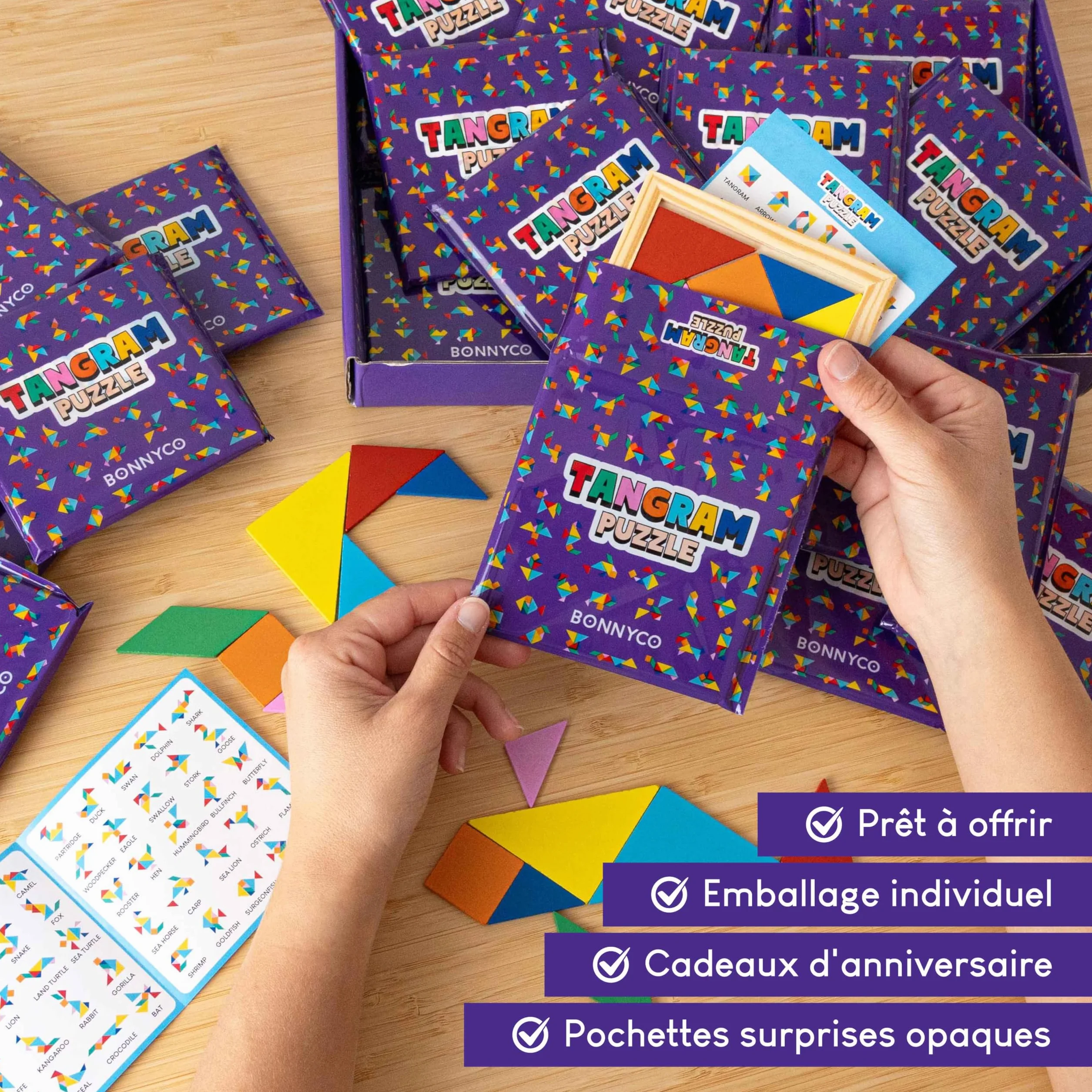 BONNYCO Jeu Tangram Enfant 30 PCS Cadeau Anniversaire Bois Mini Jeux Pinata