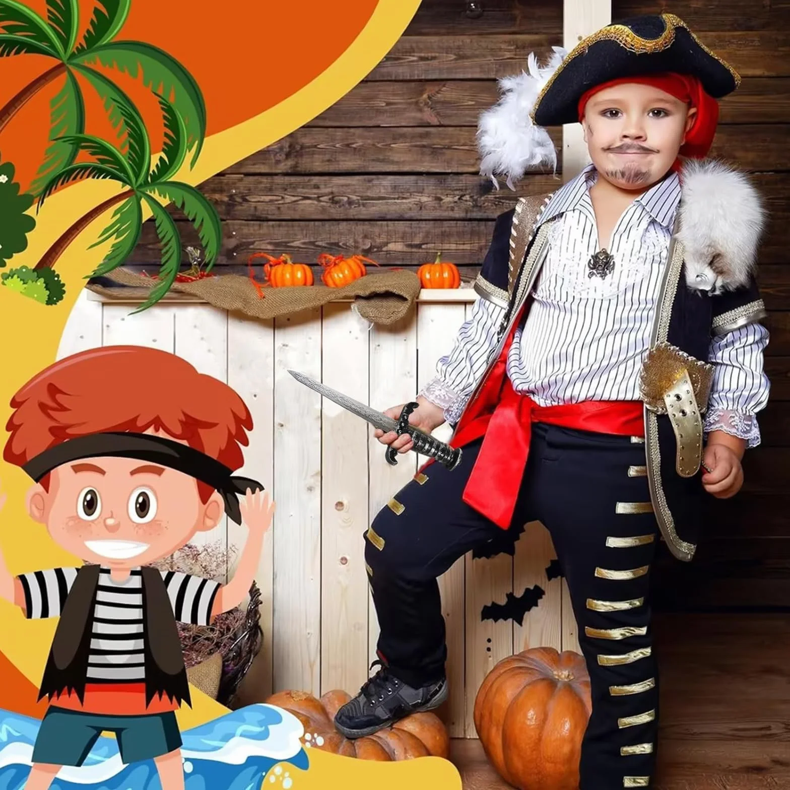 Épée Jouet Pirate en Plastique Non Tranchant, Accessoire Costume Fête, 2 Pièces