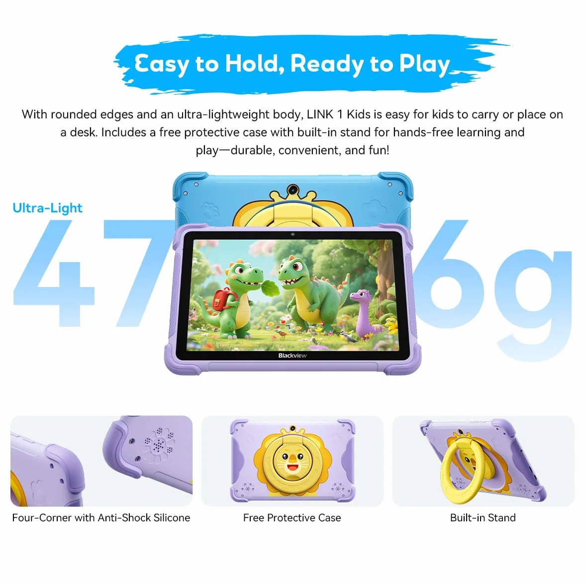 Blackview Link 1 Kids, Tablette Enfant Android 16 AI, 12GB+64GB (2TB Externe), 3 Assistances AI Intelligentes, 8,68'' HD+, 5MP+8MP, Google Kids Space+Contrôle Parental, Haut-parleurs Dual Box, Bleu