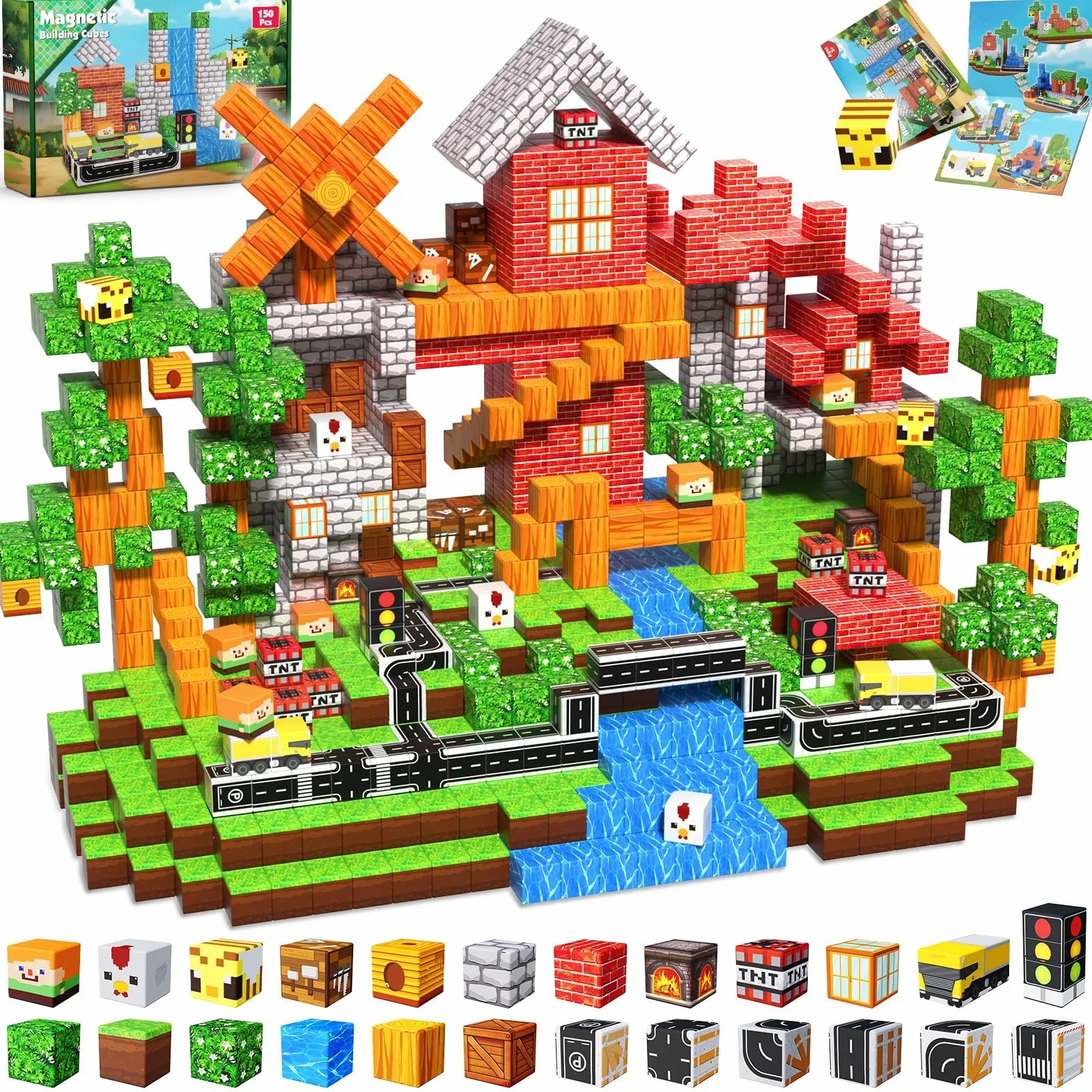 Annexfun Lot de 150 blocs de construction magnétique - Aventure urbaine - Jouet éducatif dès 4 ans