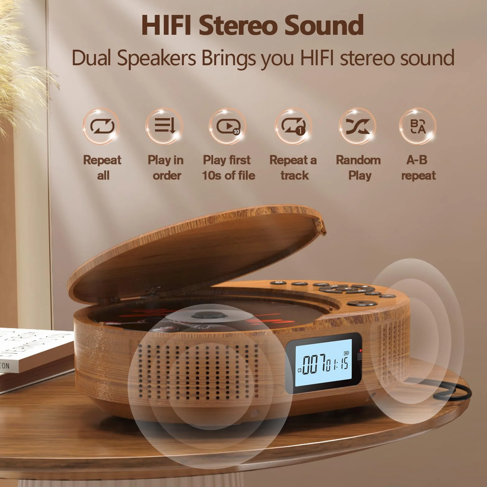Lecteur CD Boombox Bluetooth 2en1 Portable Rechargeable Radio FM AUX USB