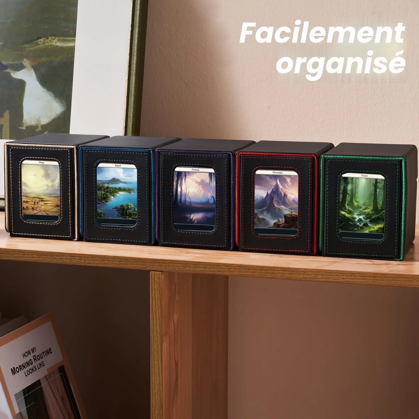 Mage Tech Boîte pour Decks Commander MTG - Conception Brevetée, Affichage Commander, 100 Cartes Double-Sleeve, Porte-Carte Magnétique 35pt - Noir/Rouge