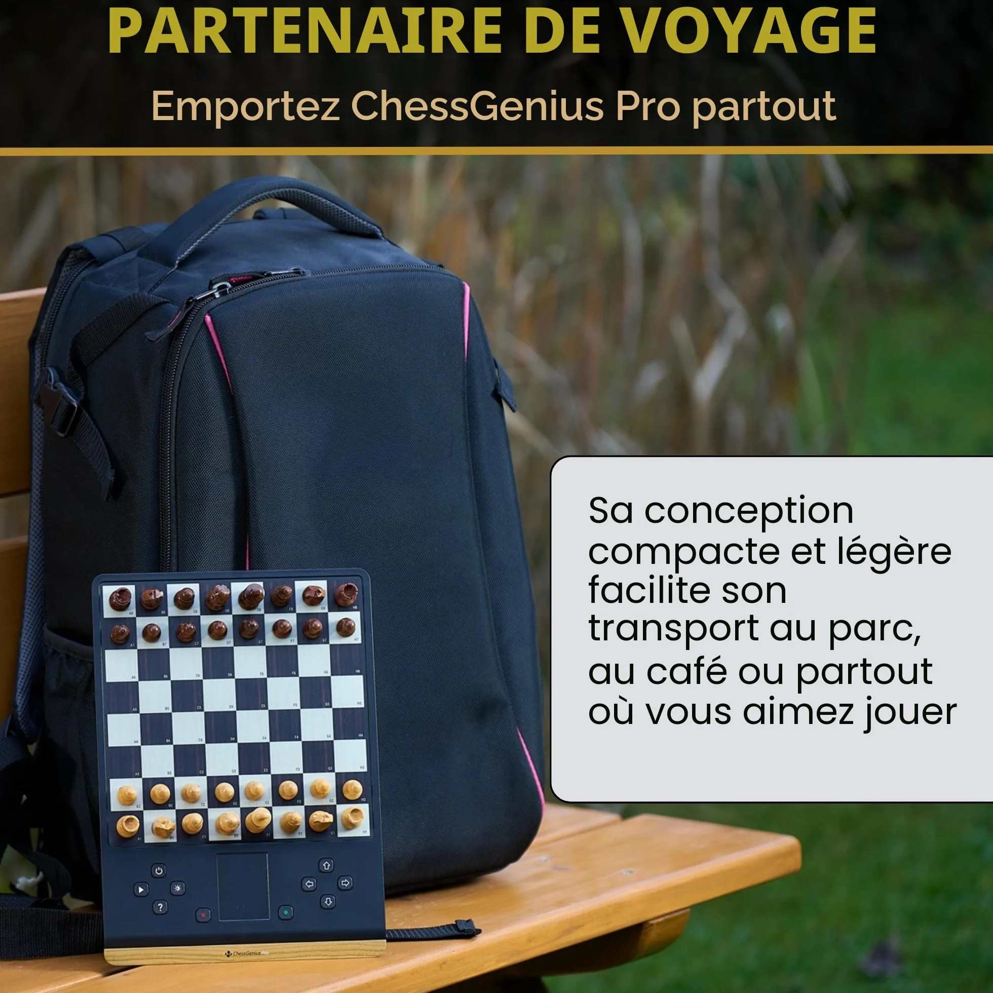 Ordinateur d'échecs MILLENNIUM ChessGenius Pro Wood Edition – Design élégant en Bois avec des pièces en Bois véritable, idéal pour Les Joueurs Amateurs grâce à Ses Fonctions d'apprentissage par IA