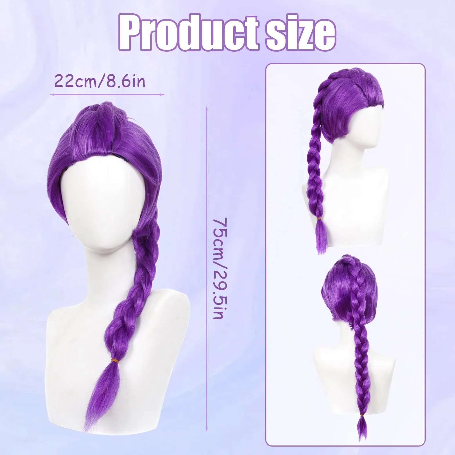 Perruque Cosplay avec Tresses Violettes pour Femmes Hommes Enfants, Perruque Réaliste Déguisement Halloween Fête Carnaval