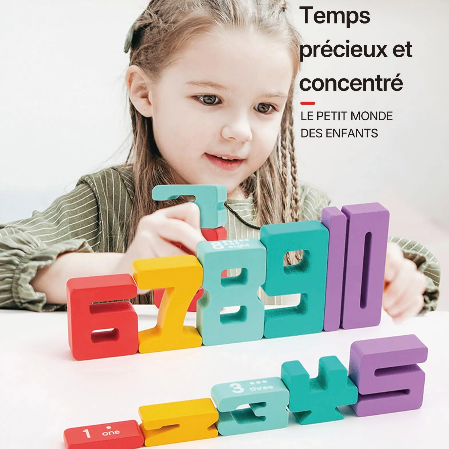 Jouet Enfant 3-6 Ans, Jeux Montessori, Blocs de Construction des Nombres, Jouets en Bois, Cadeau Fille Garcon