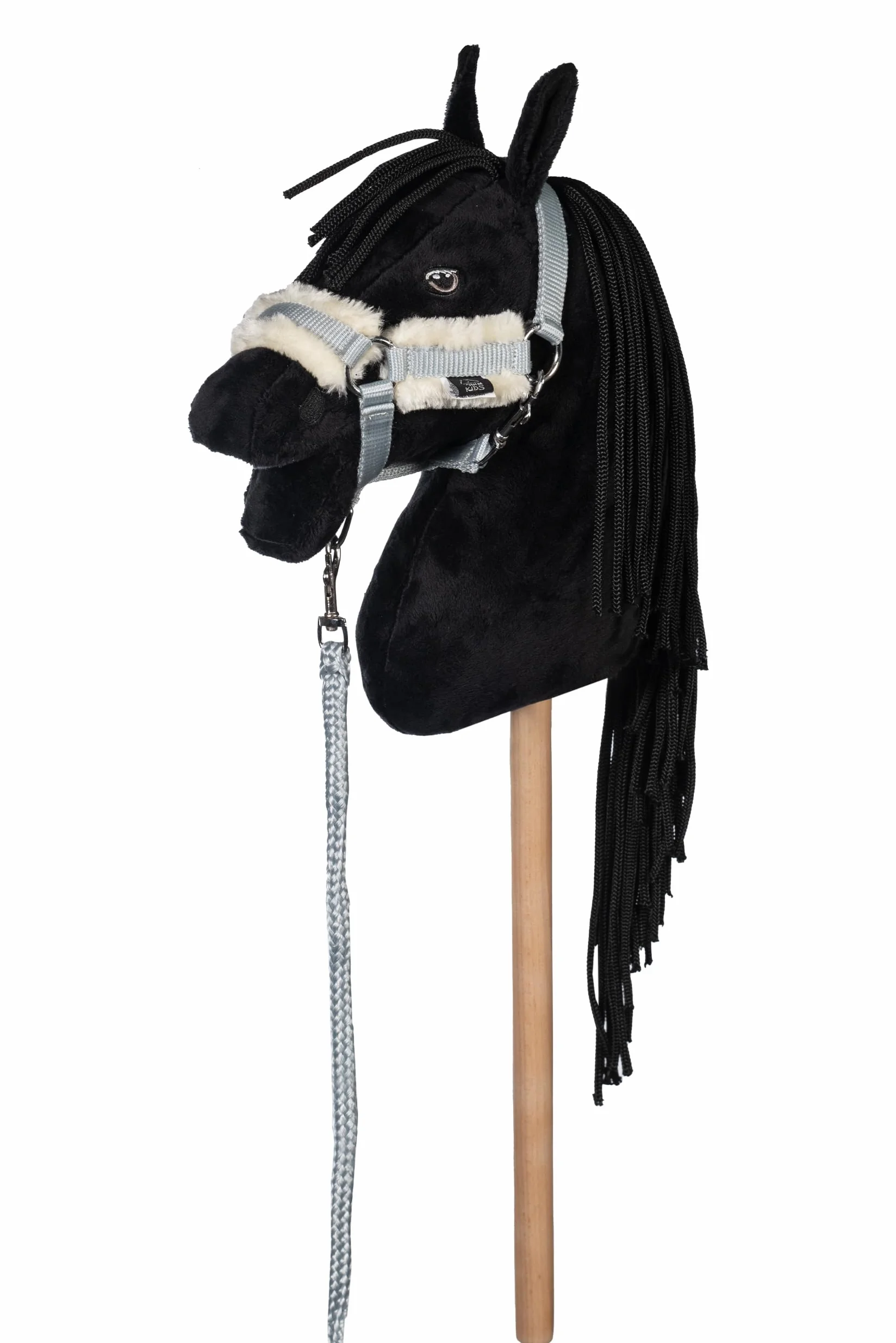 HKM Kids Hobby Horse Cheval de bataille noir avec licol et longe gris