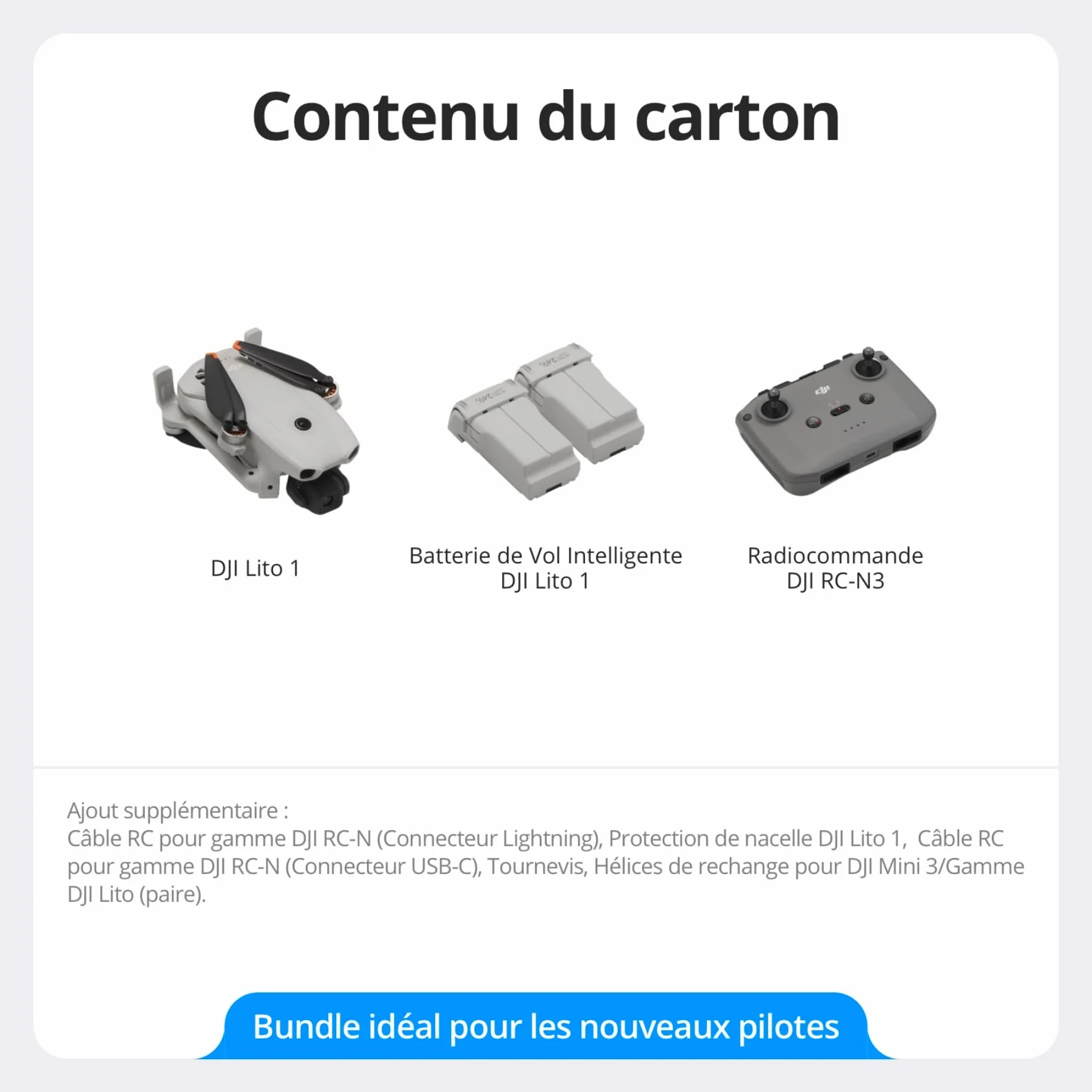 DJI Lito 1 Bundle Deux Batteries RC-N3, drone avec caméra 4K, détection d’obstacles, ActiveTrack, vidéo 4K et image 8K, transmission 15 km
