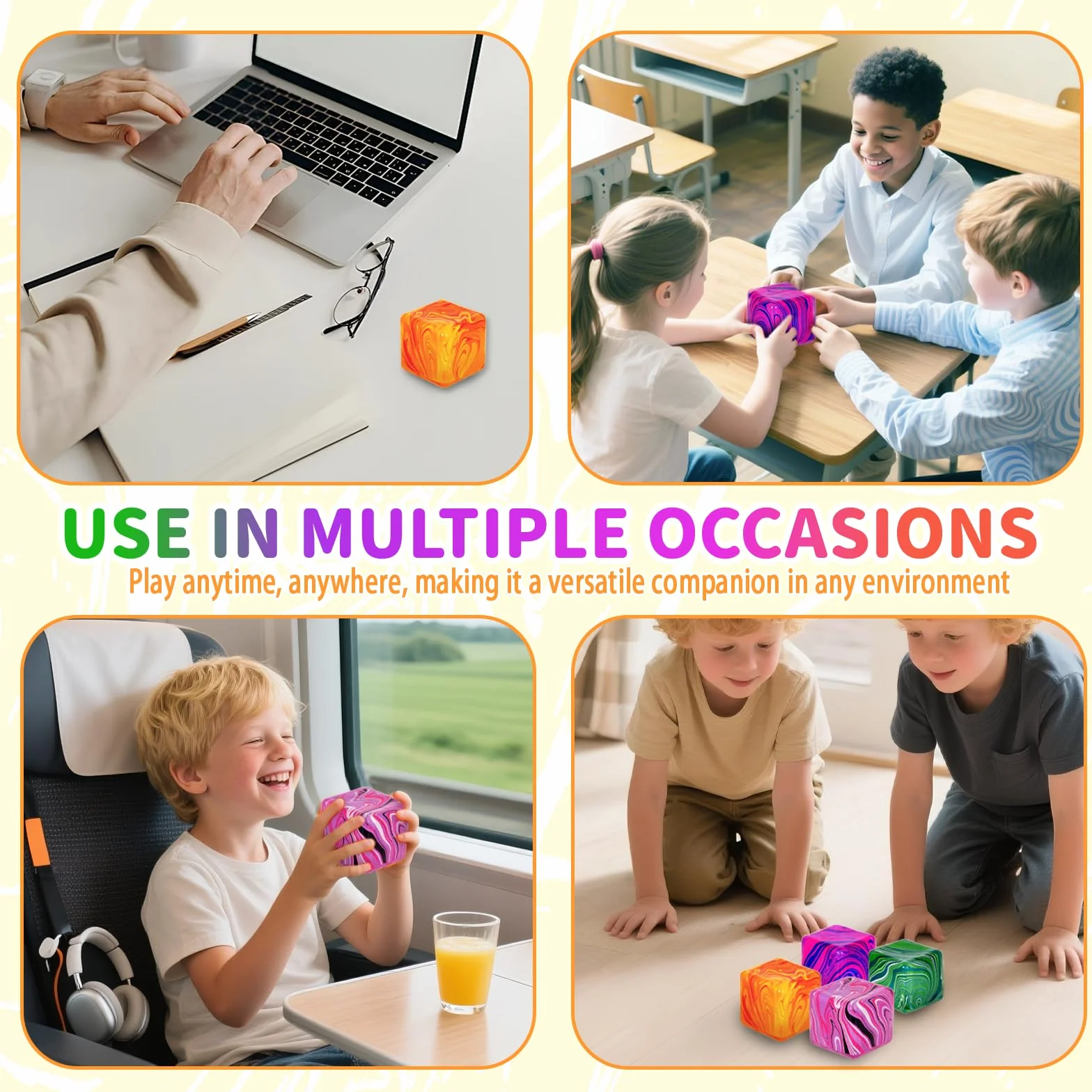 Graphinza Squeeze Toys Medium 1.97in Soft Relief Cube for Autism Stress Relief, Balls for Adults Children Classroom Prizes (4 PCS)